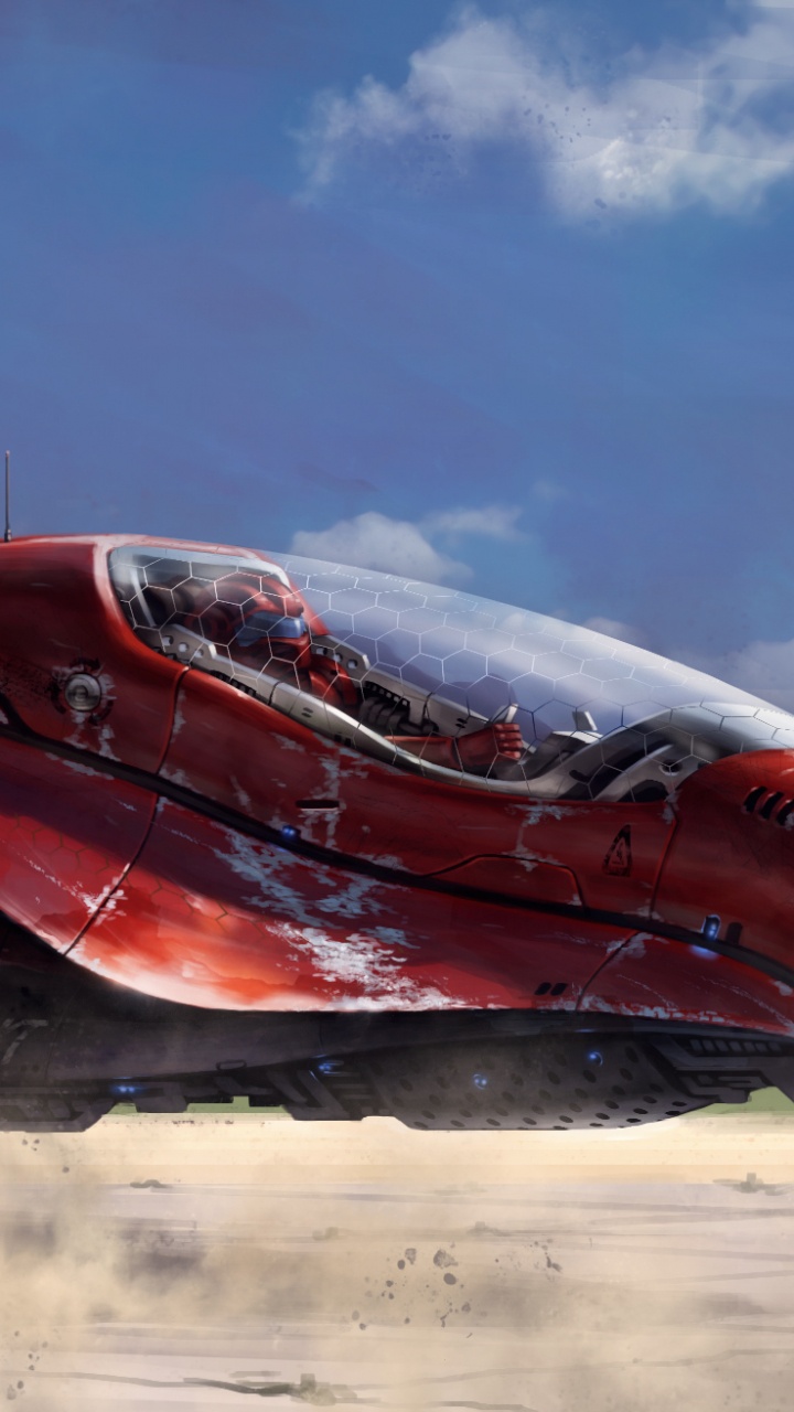 Rotes Auto Auf Braunem Sand Unter Blauem Himmel Tagsüber. Wallpaper in 720x1280 Resolution