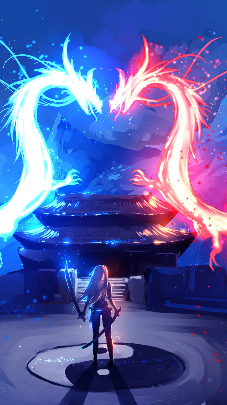 Dragon, Blue, Light, World, Purple. Wallpaper in 750x1334 Resolution