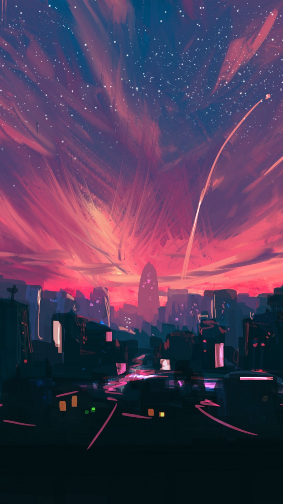 Anime-Kunst, Zeichentrickfilm, Atmosphäre, Purpur, Afterglow. Wallpaper in 1080x1920 Resolution