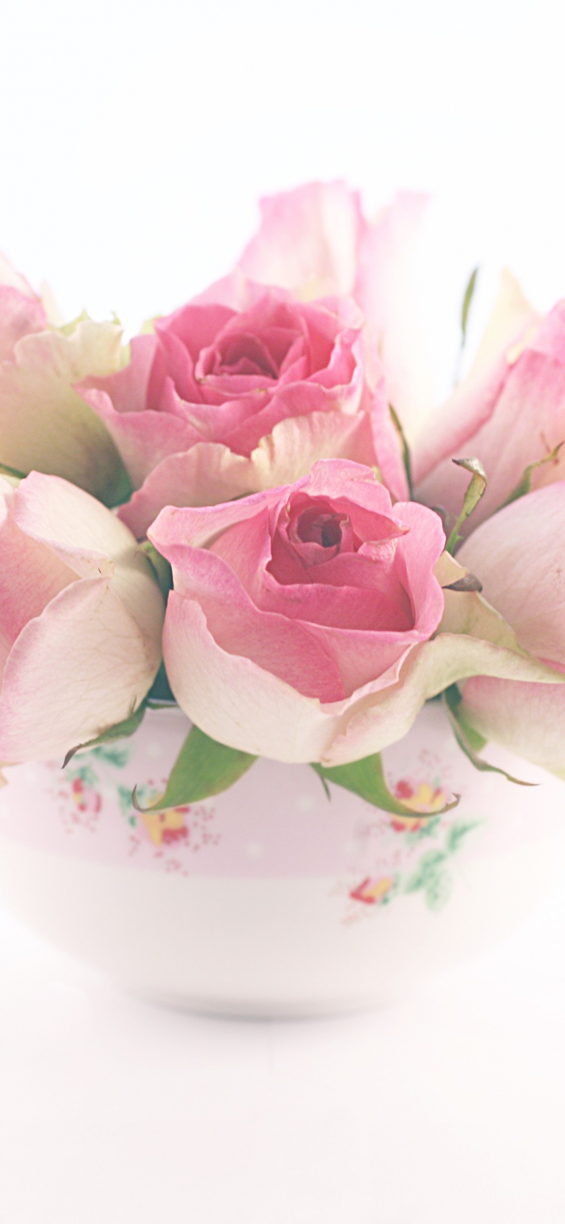 Pink Roses in White Ceramic Vase. Wallpaper in 1125x2436 Resolution
