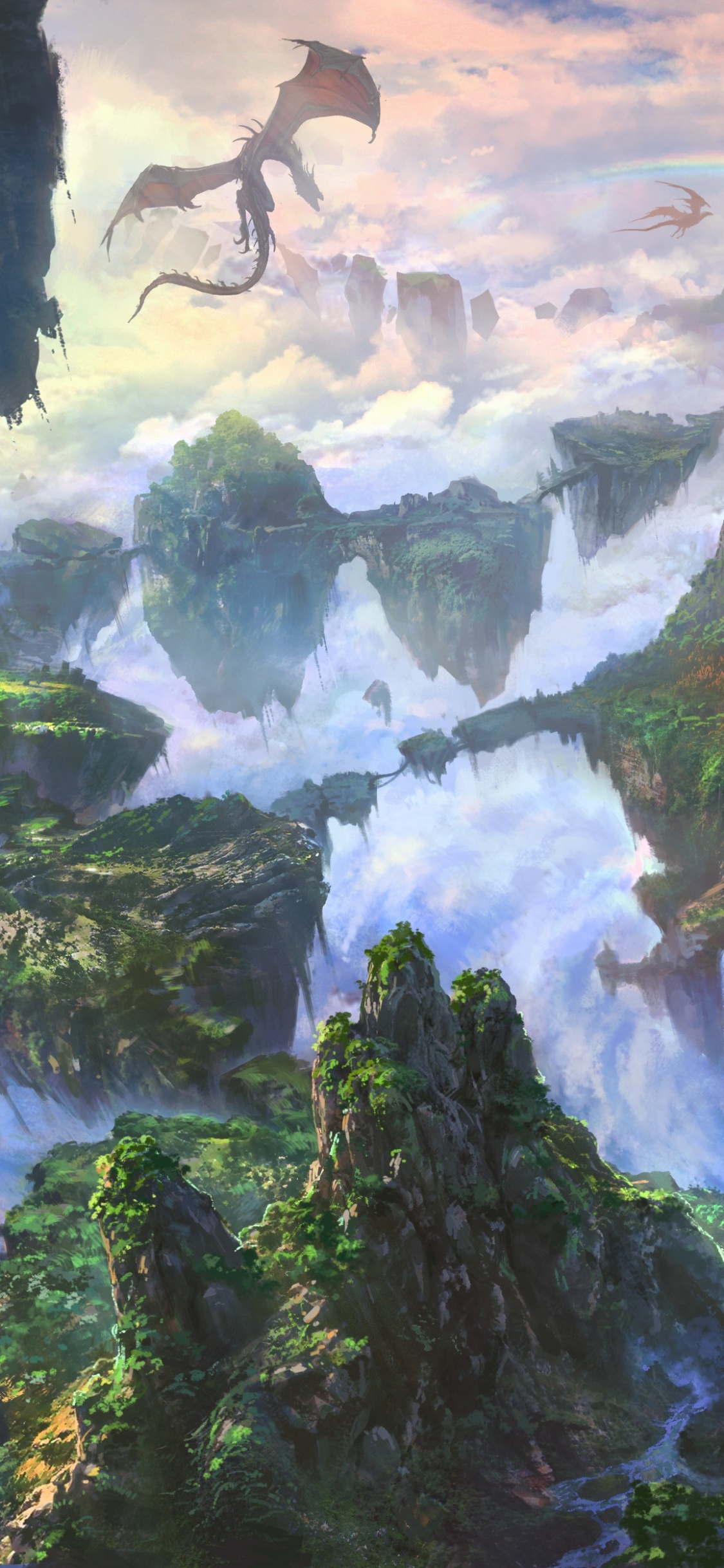 Caídas de Agua Verde y Marrón. Wallpaper in 1125x2436 Resolution