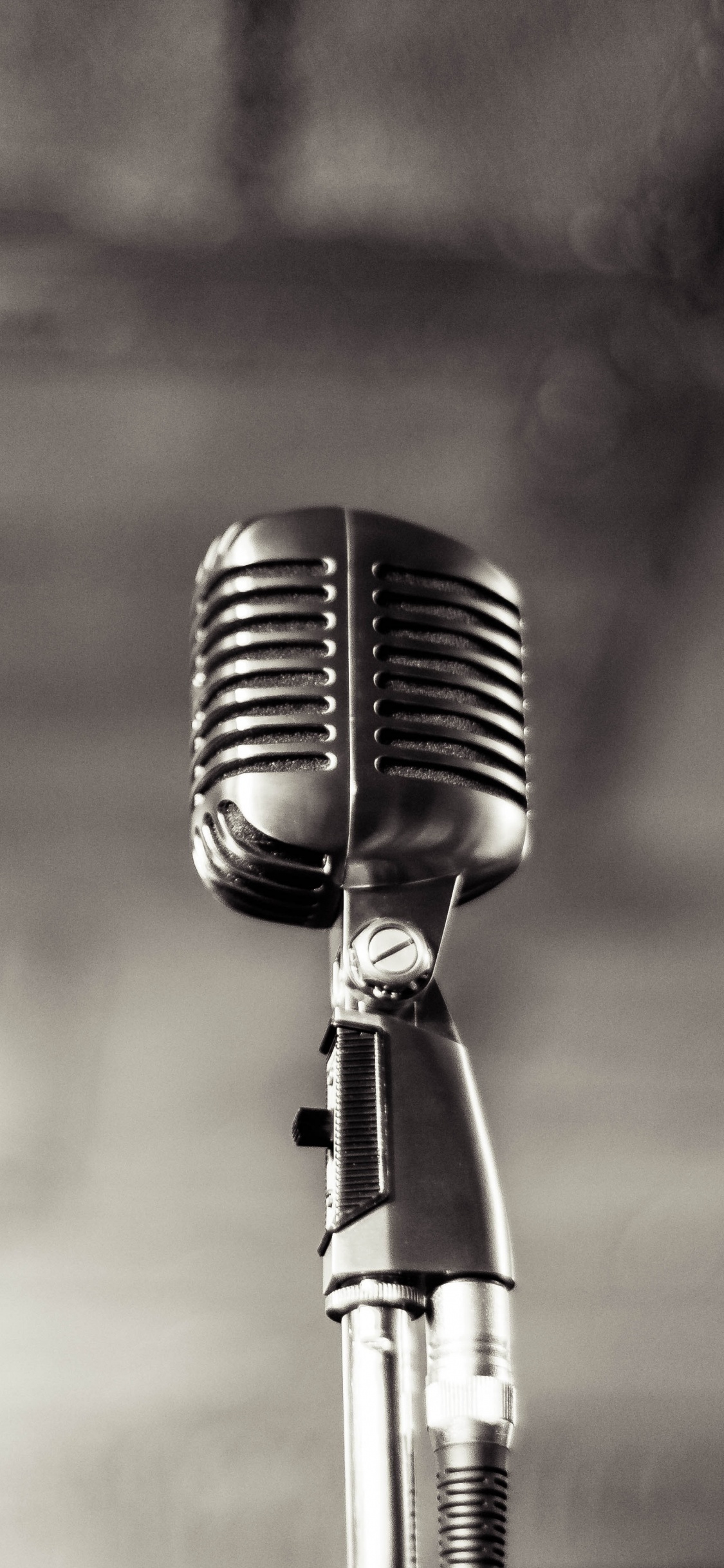 Microphone, Black and White, Musician, Microphone Stand, Audio Equipment. Wallpaper in 1125x2436 Resolution