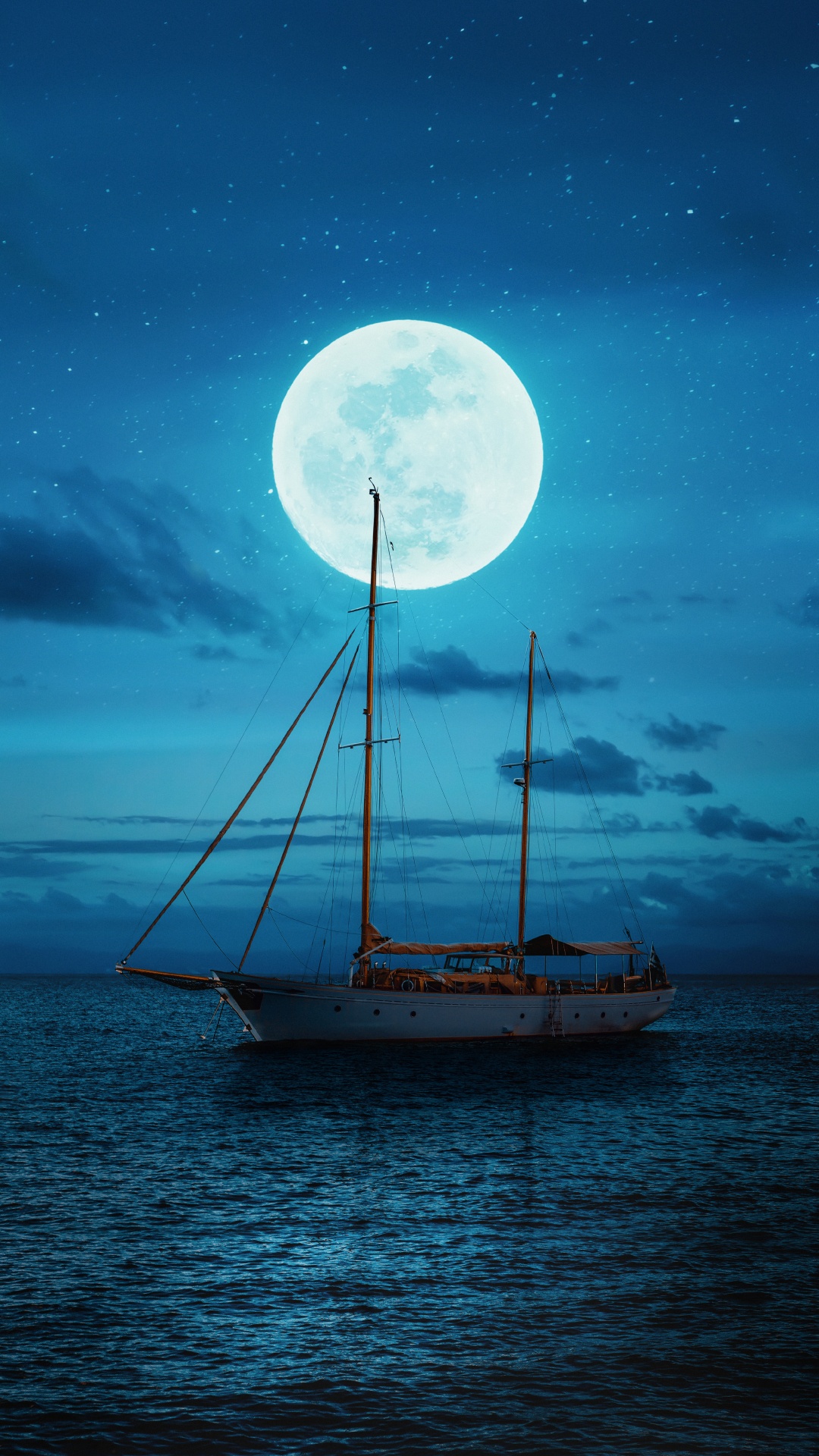 Calma, Agua, Ambiente, Barco, Luna. Wallpaper in 1080x1920 Resolution