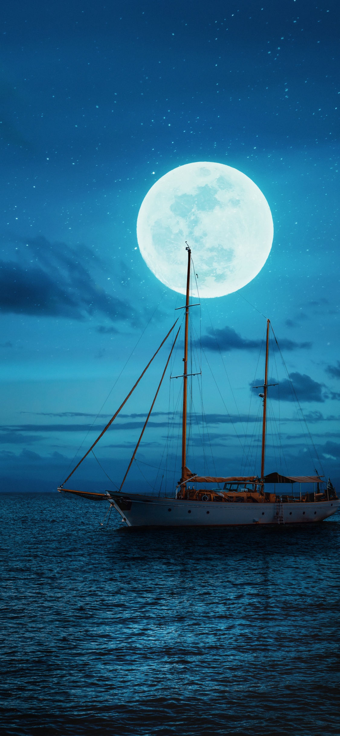 Calma, Agua, Ambiente, Barco, Luna. Wallpaper in 1125x2436 Resolution