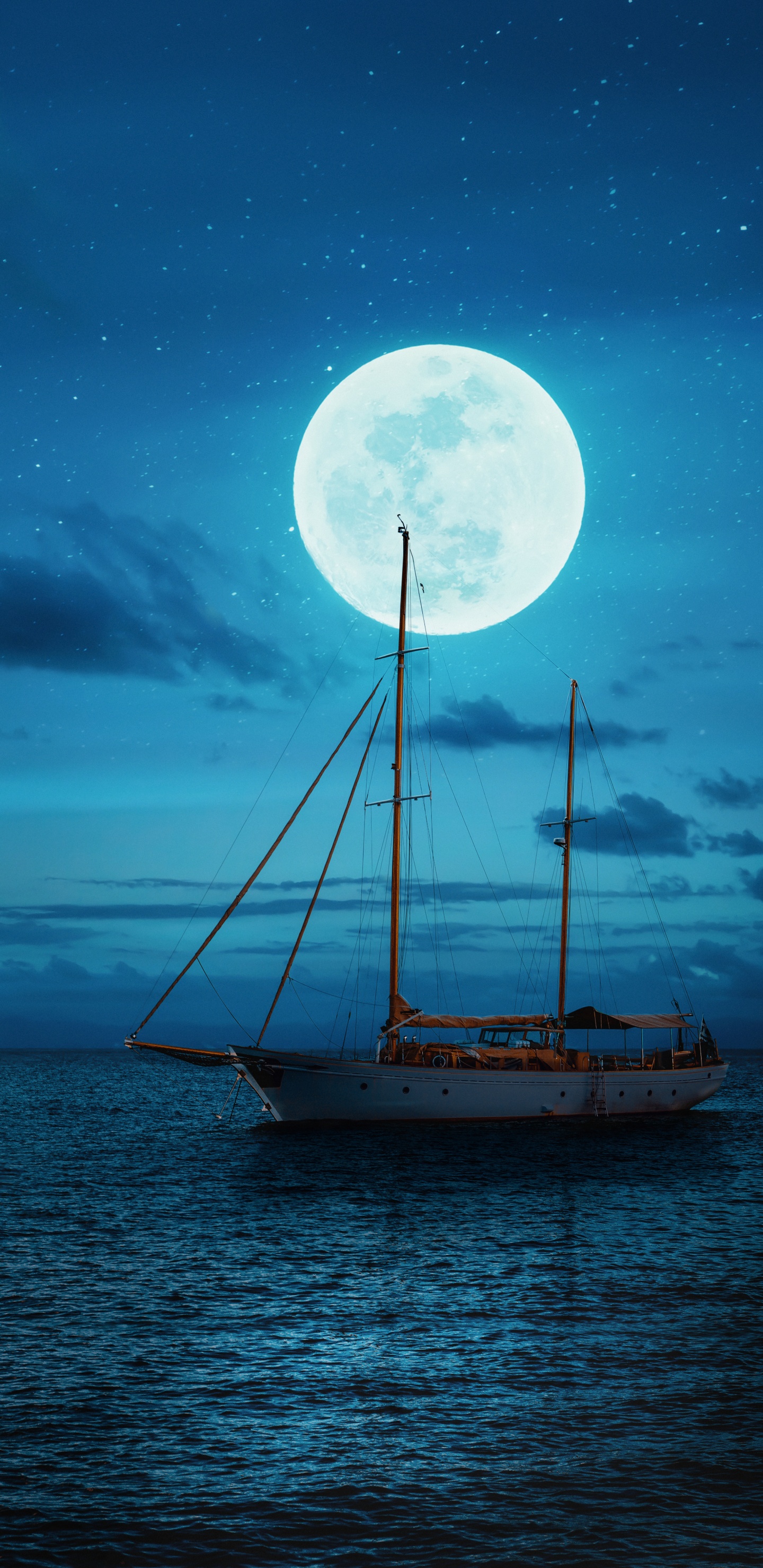 Calma, Agua, Ambiente, Barco, Luna. Wallpaper in 1440x2960 Resolution