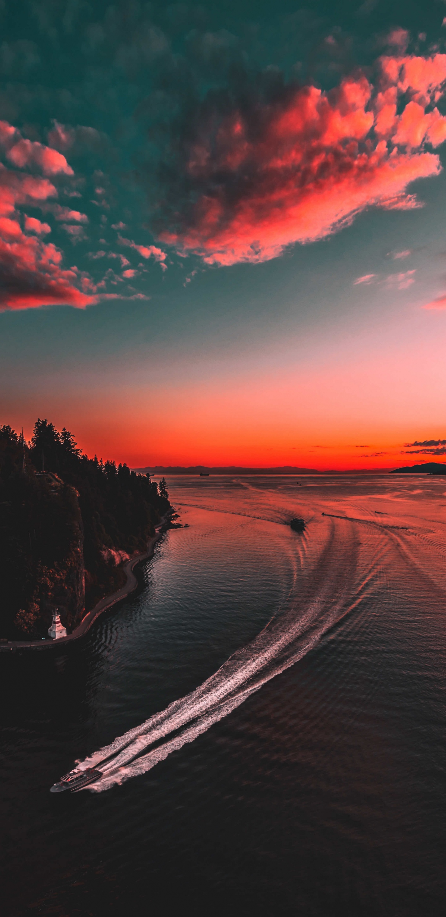 Naturaleza, Rojo, Afterglow, Puesta, Mar. Wallpaper in 1440x2960 Resolution