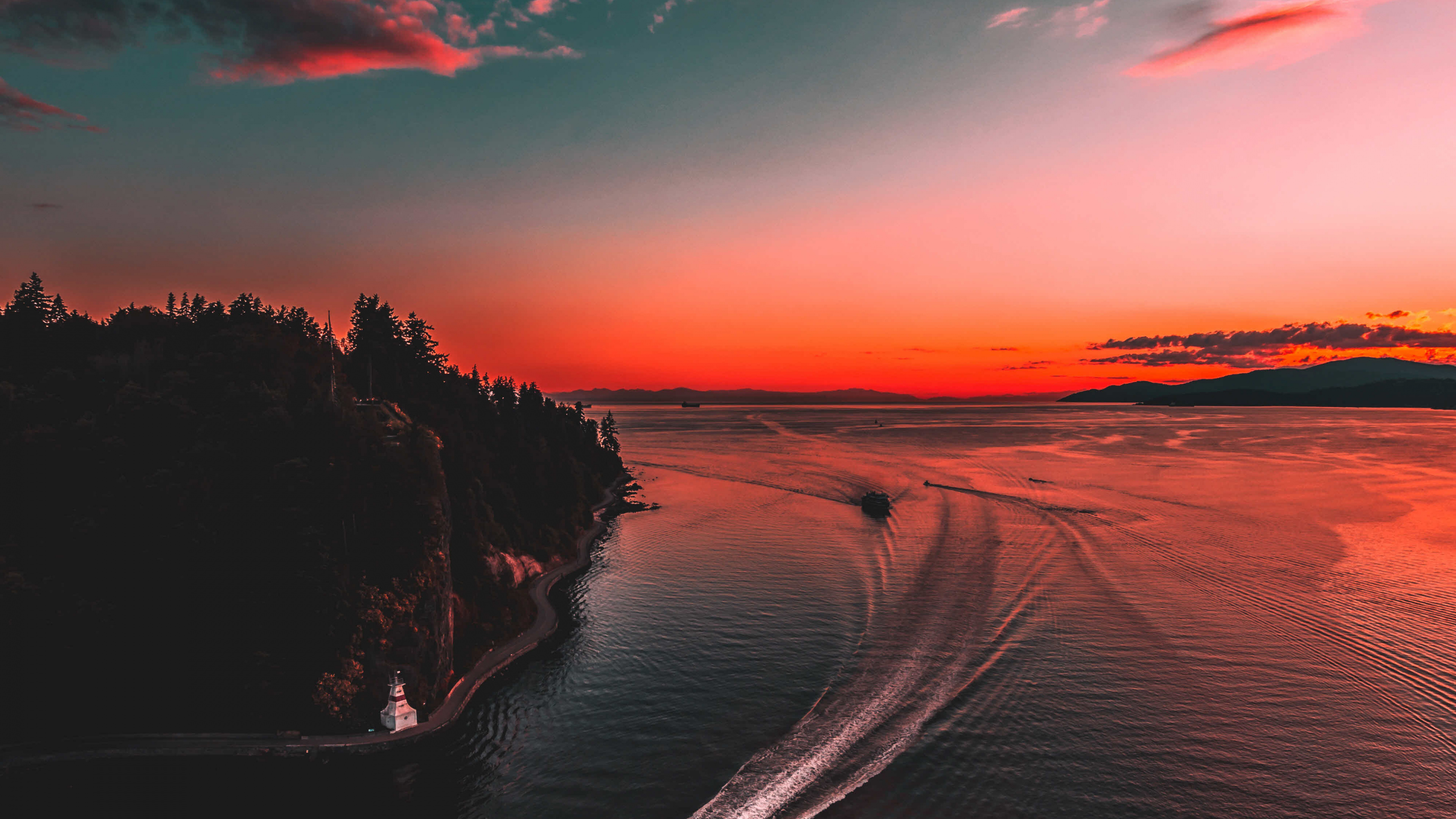 Naturaleza, Rojo, Afterglow, Puesta, Mar. Wallpaper in 3840x2160 Resolution