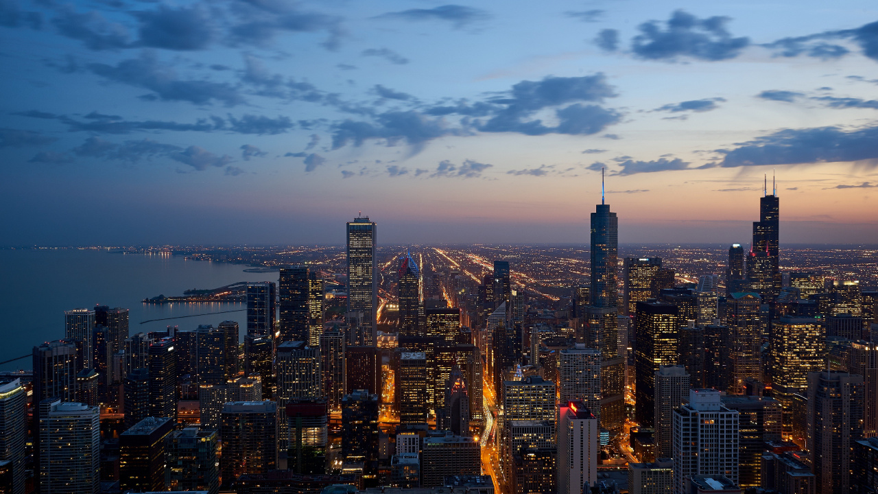 City Skyline Under Blue Sky During Night Time. Wallpaper in 1280x720 Resolution