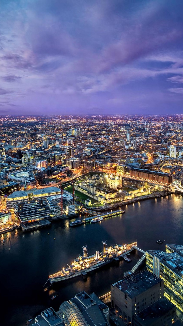 Aerial View of City Buildings During Night Time. Wallpaper in 720x1280 Resolution