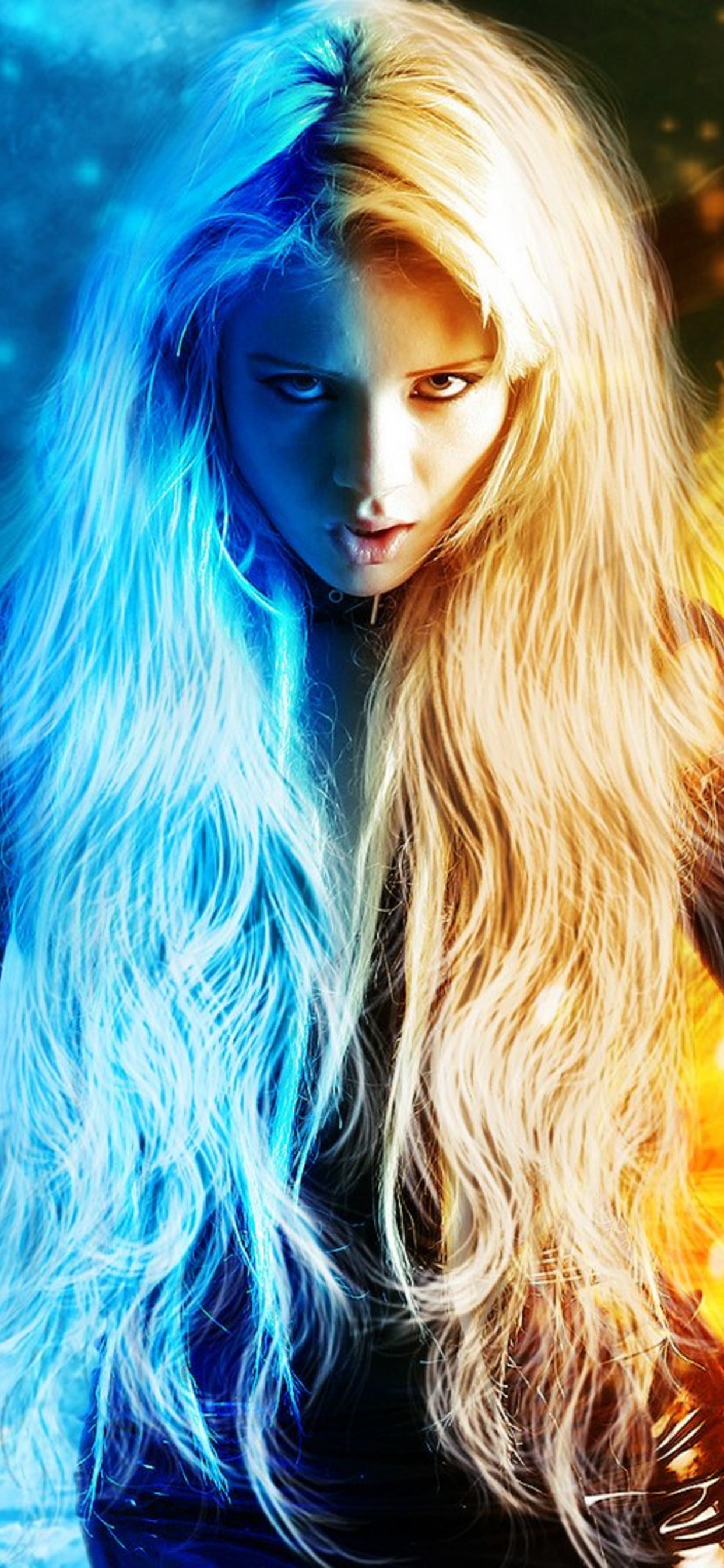 Ice Girl, Blue, Beauty, Long Hair, Electric Blue. Wallpaper in 1242x2688 Resolution