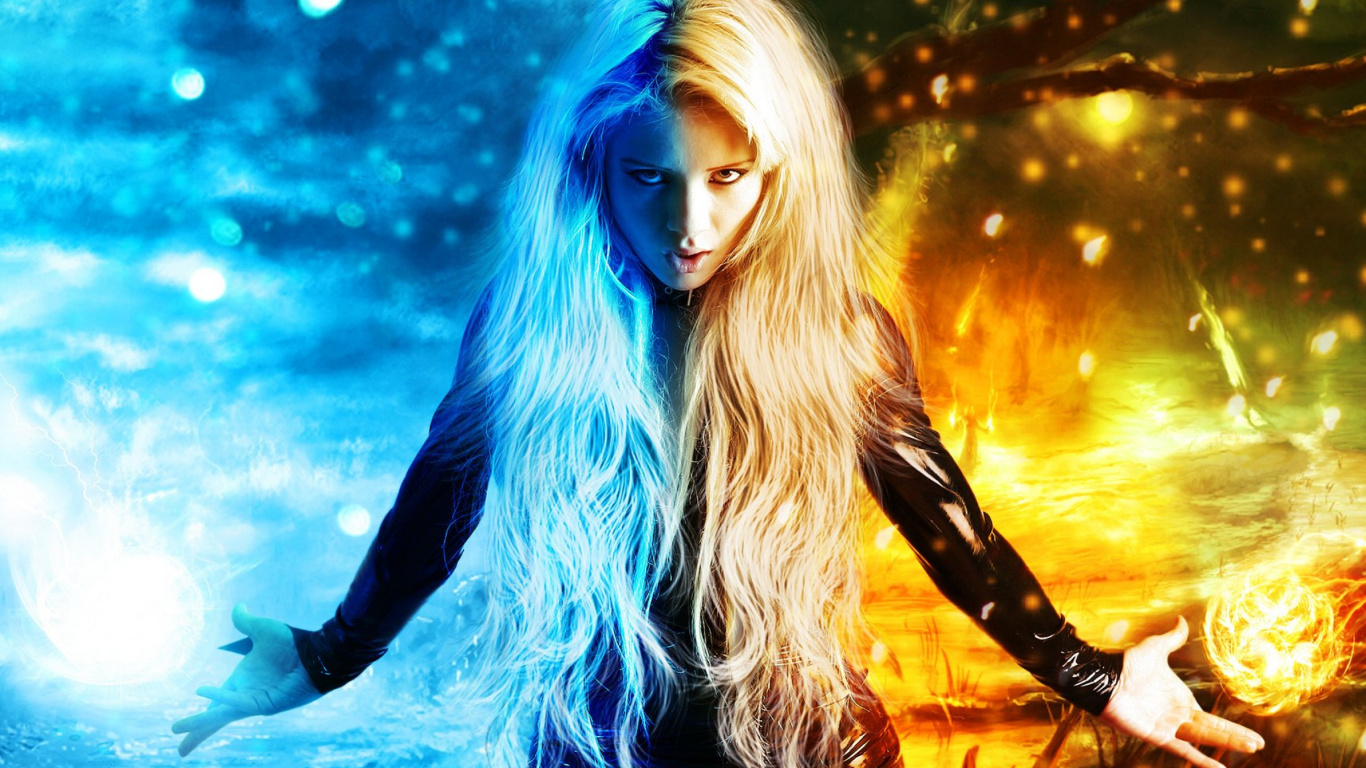 Ice Girl, Blue, Beauty, Long Hair, Electric Blue. Wallpaper in 1366x768 Resolution