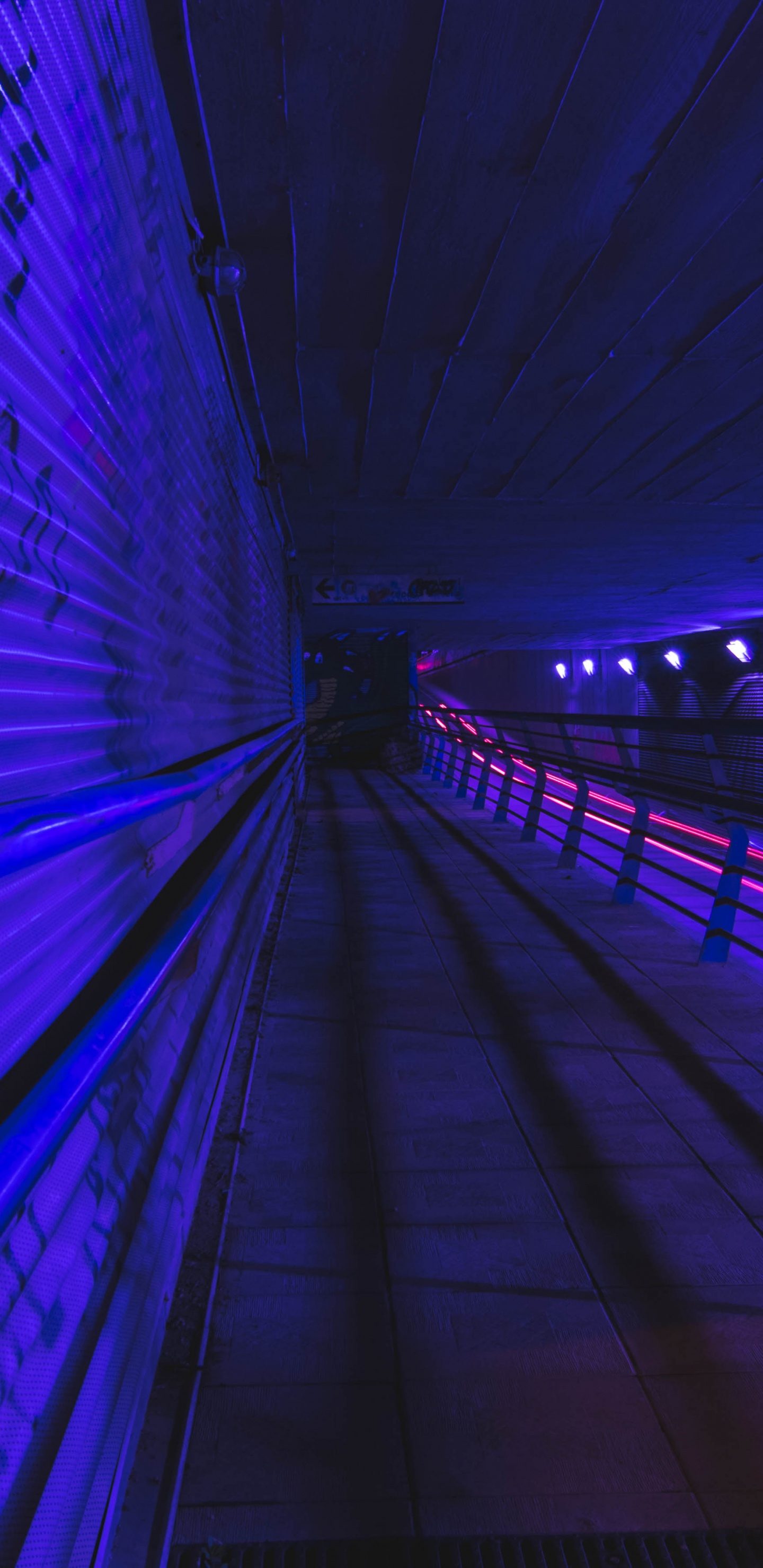 Blaues Licht im Tunnel Während Der Nacht. Wallpaper in 1440x2960 Resolution