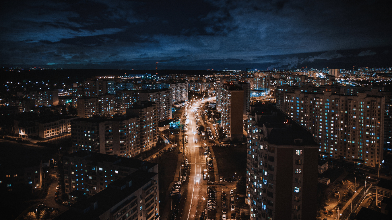 Horizonte de la Ciudad Durante la Noche. Wallpaper in 1366x768 Resolution