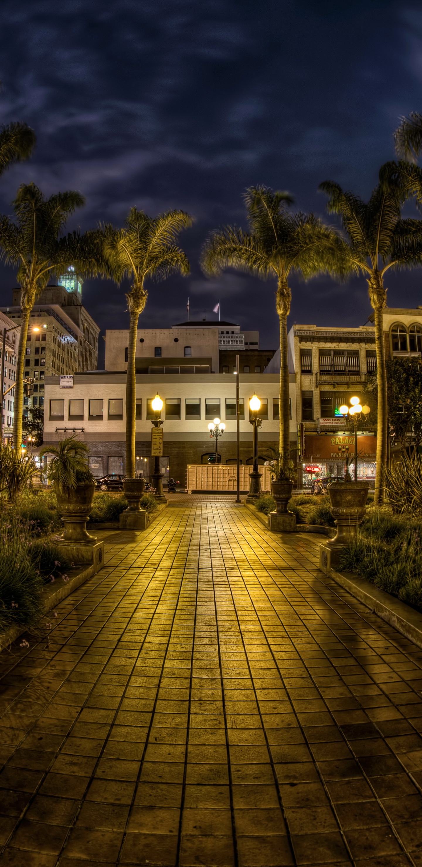 Edificio de Hormigón Marrón y Blanco Cerca de Árboles Verdes Durante la Noche. Wallpaper in 1440x2960 Resolution