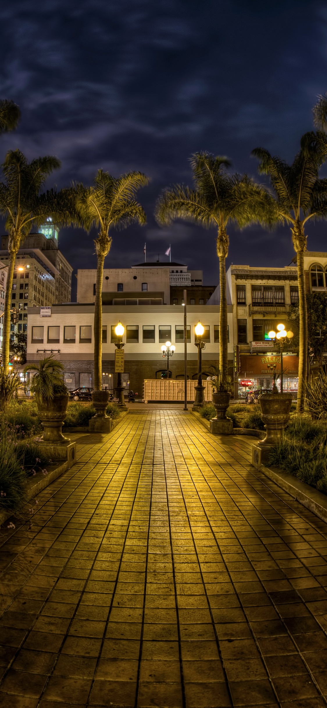 Braunes Und Weißes Betongebäude in Der Nähe Von Grünen Bäumen Während Der Nacht. Wallpaper in 1125x2436 Resolution