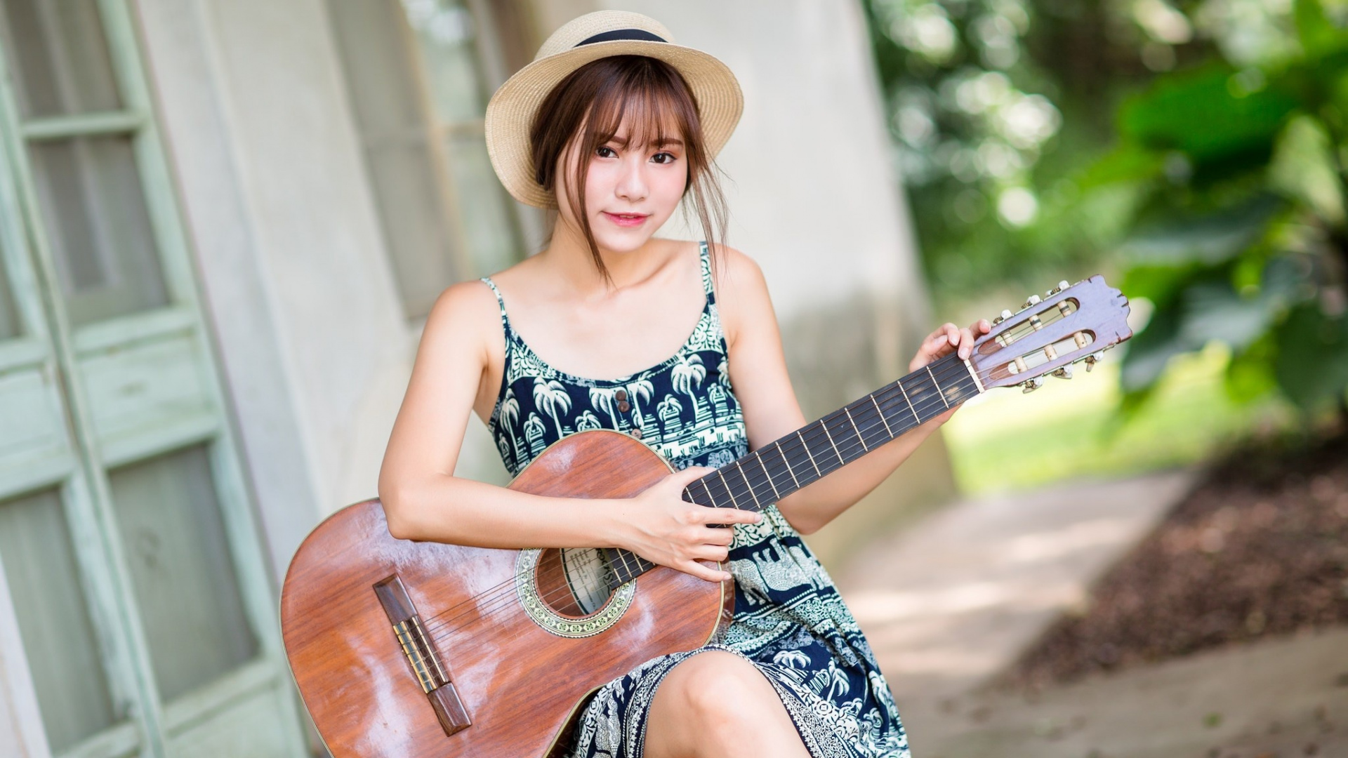 Beauty, Guitar, Leg, Gown, Lady. Wallpaper in 1920x1080 Resolution