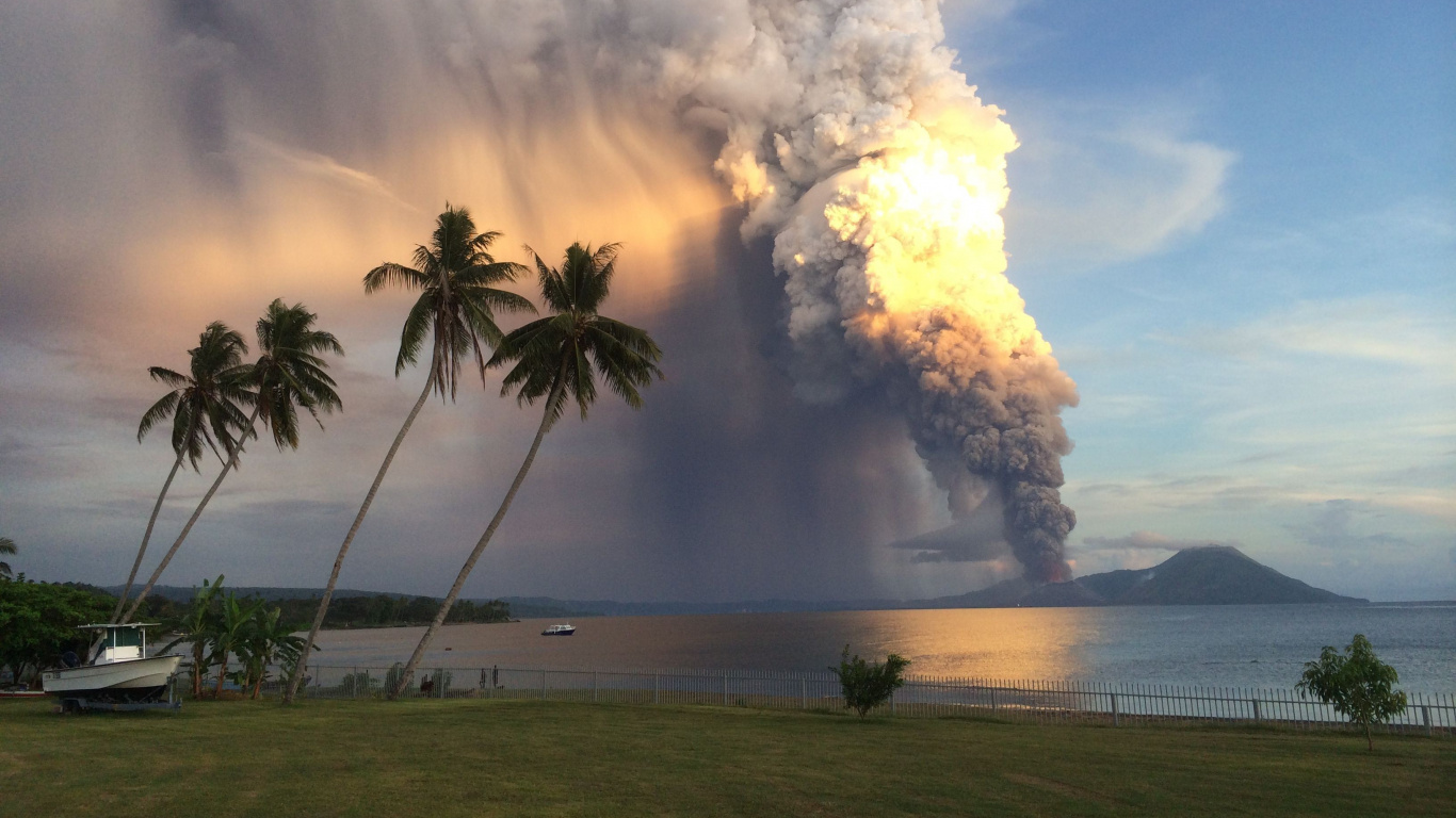 Palmier Vert Près de la Mer Sous Des Nuages Blancs et un Ciel Bleu Pendant la Journée. Wallpaper in 1366x768 Resolution