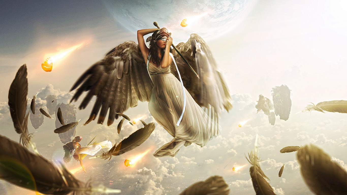 Woman in White Dress With Wings. Wallpaper in 1366x768 Resolution