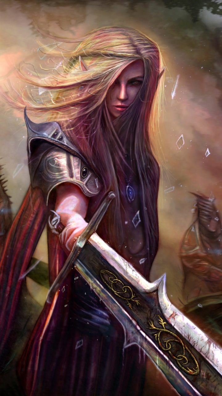 Woman in Brown Dress Holding Sword Illustration. Wallpaper in 720x1280 Resolution