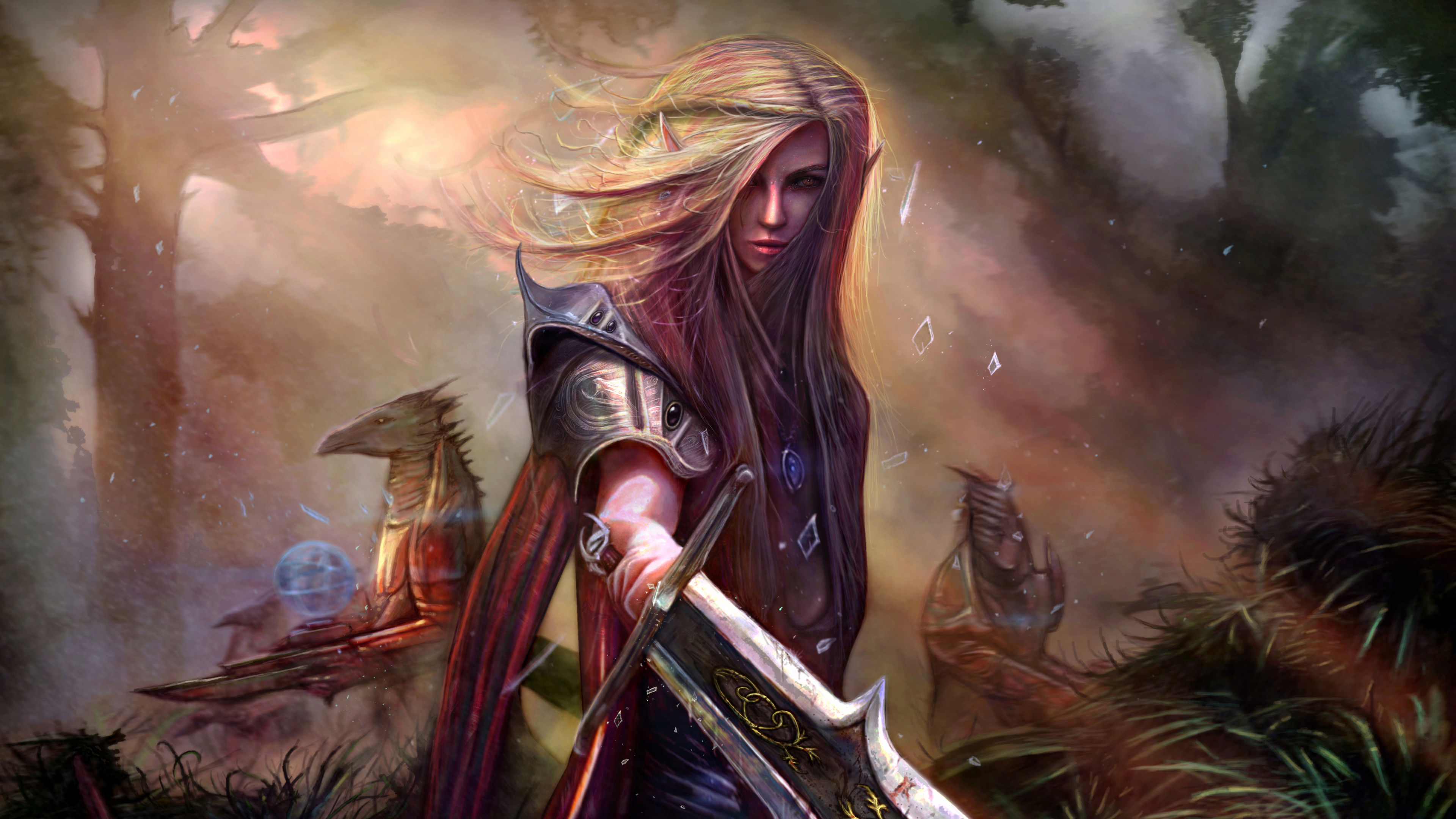 Femme en Robe Brune Tenant L'illustration de L'épée. Wallpaper in 3840x2160 Resolution