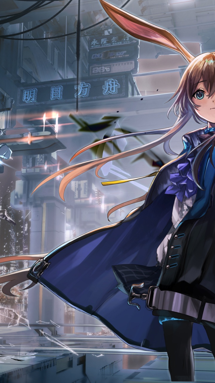 Arknights, Cartoon, Art, Darkness, Electric Blue. Wallpaper in 720x1280 Resolution