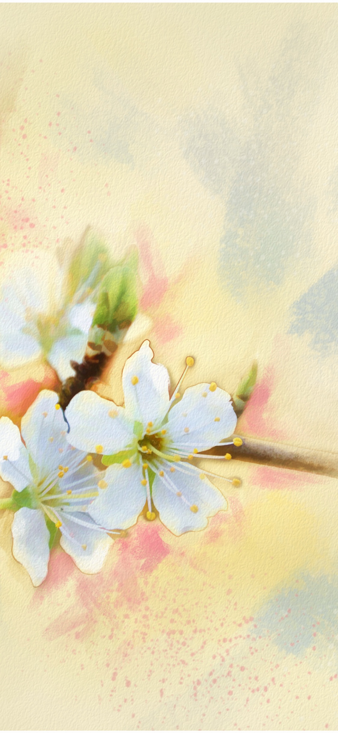 Malerei Mit Weißen Und Lila Blumen. Wallpaper in 1125x2436 Resolution