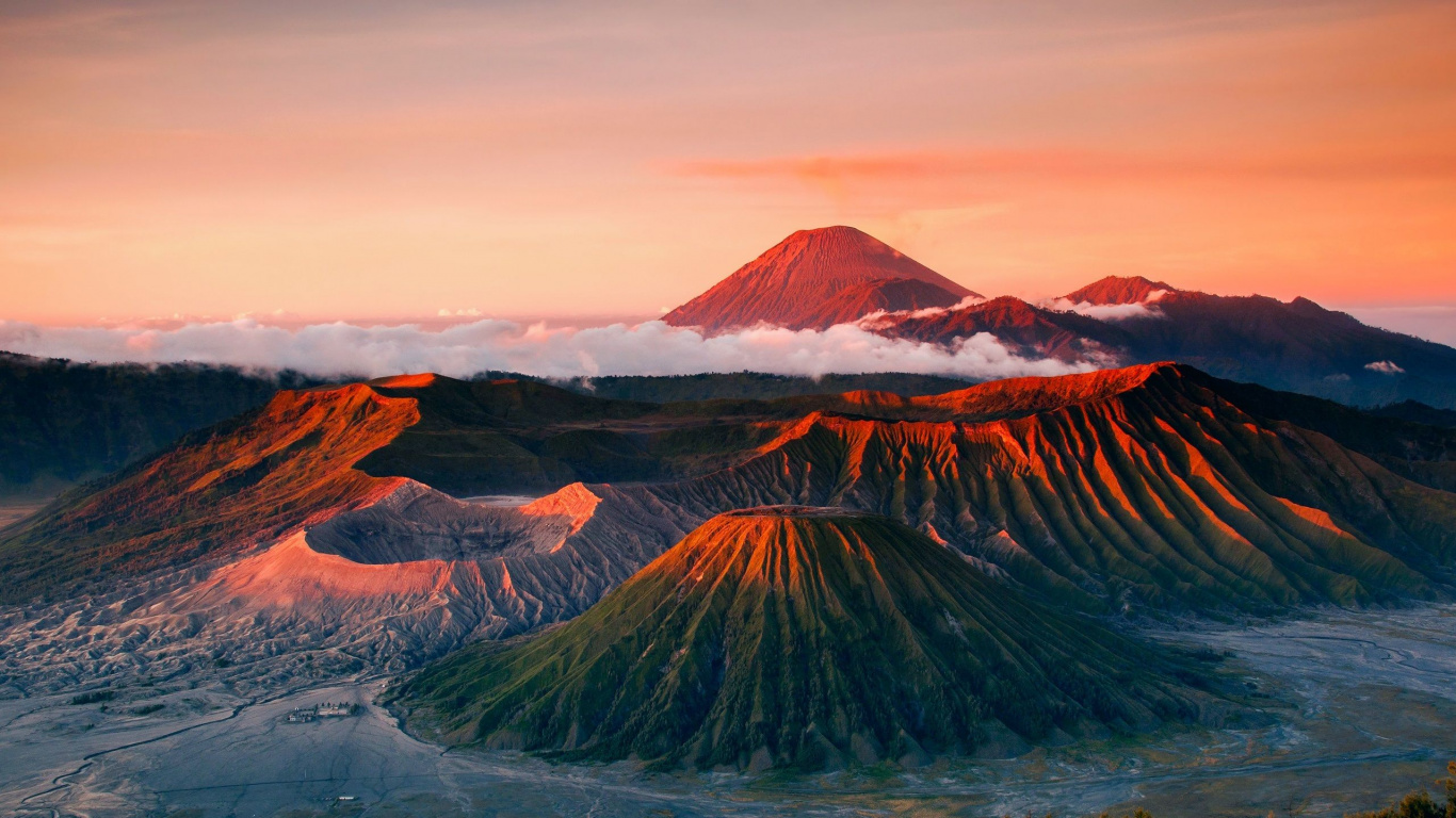 Brown and Green Mountain Under White Clouds During Daytime. Wallpaper in 1366x768 Resolution