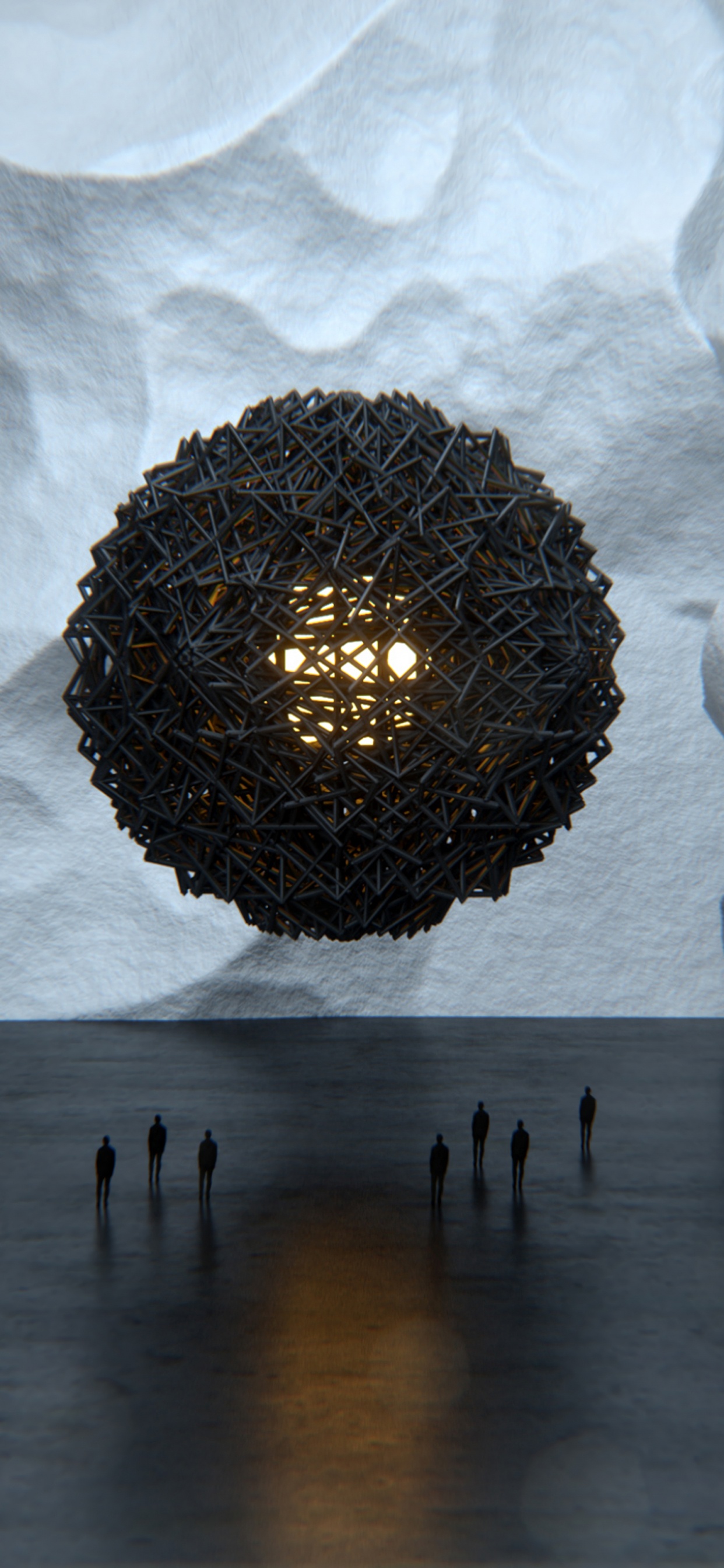 Bola Redonda Negra Sobre Papel de Seda Blanco. Wallpaper in 1242x2688 Resolution