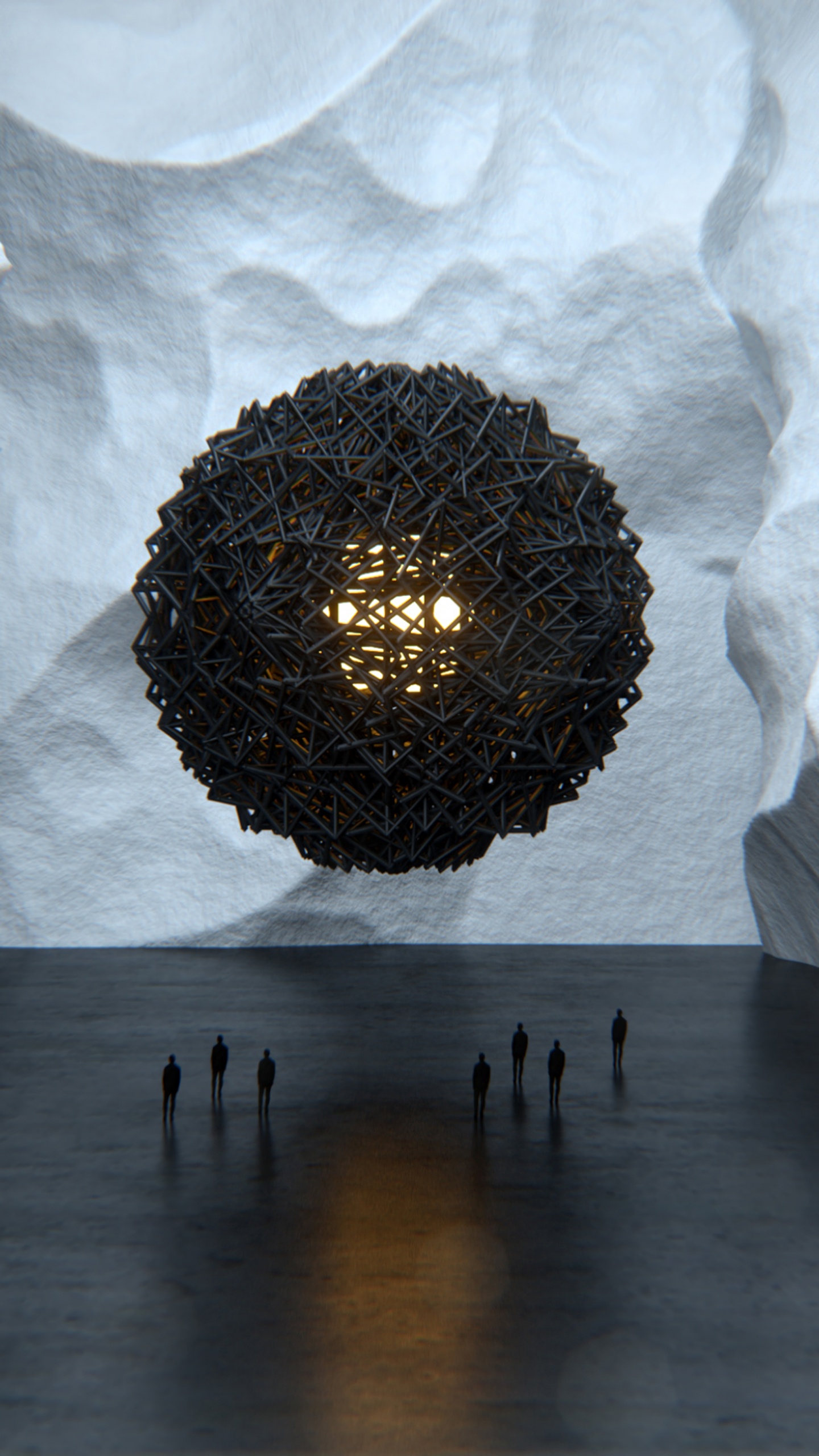 Black Round Ball on White Tissue Paper. Wallpaper in 1440x2560 Resolution