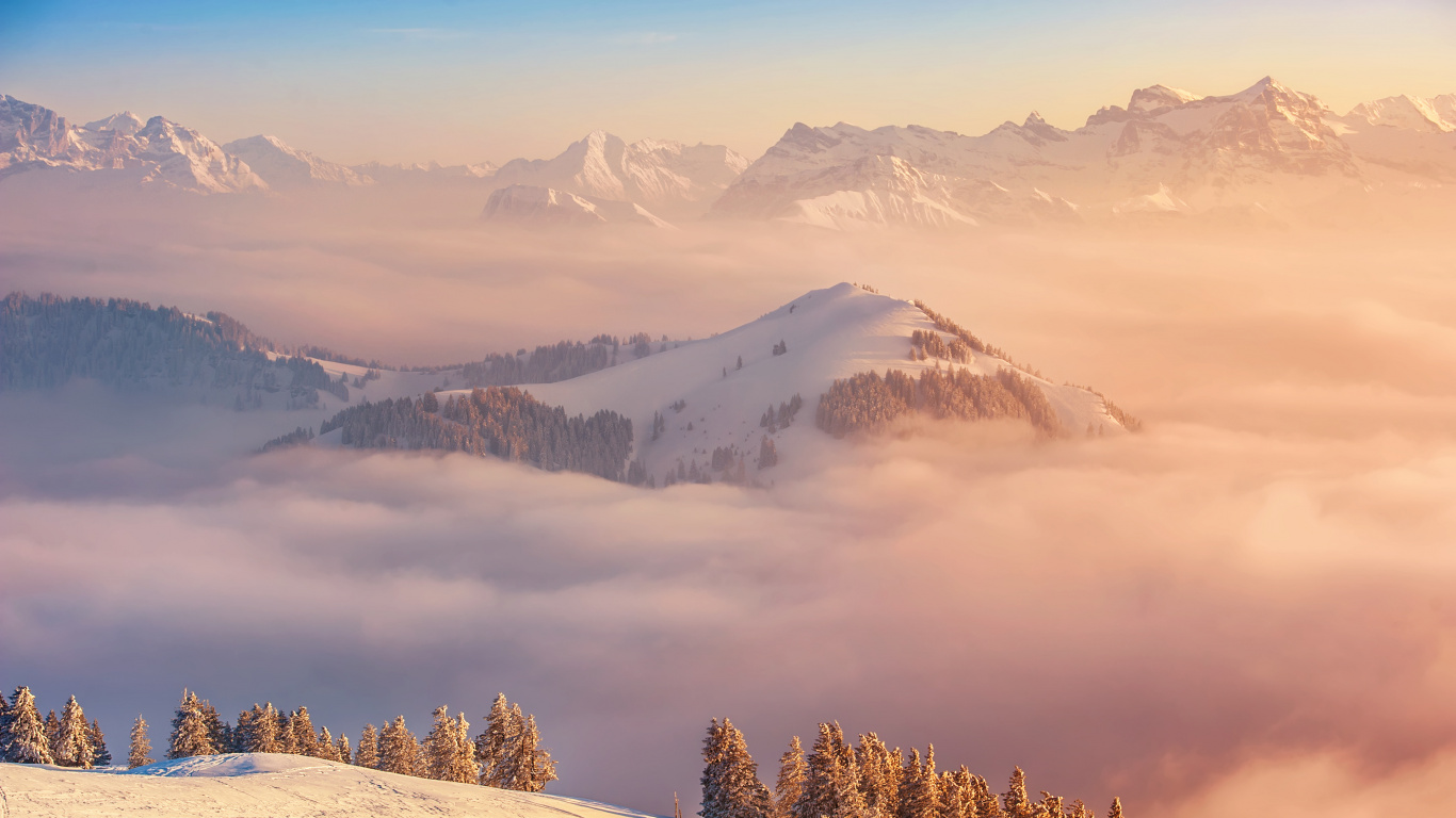 Alps, Mountain, Light, Landscape, Tree. Wallpaper in 1366x768 Resolution