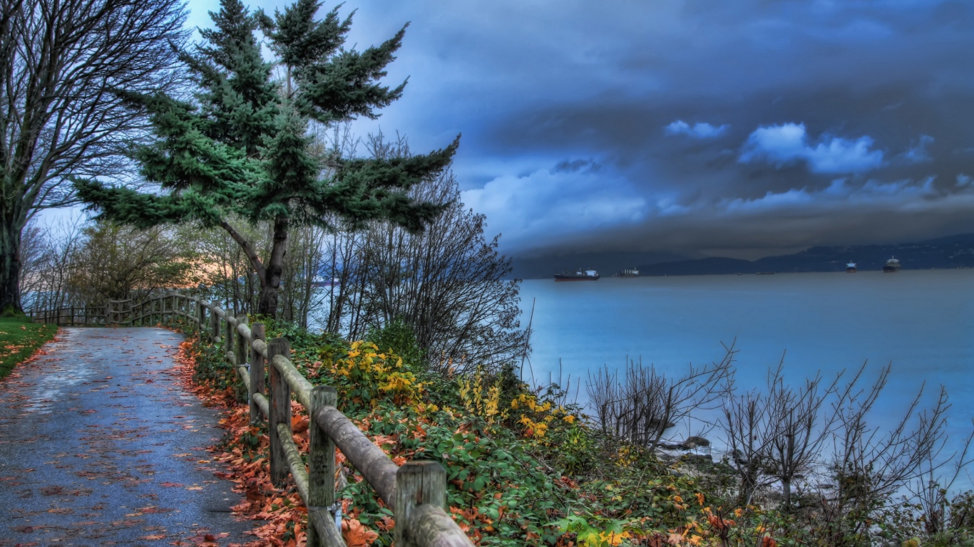 Green Trees Near Body of Water Under Cloudy Sky During Daytime. Wallpaper in 1366x768 Resolution