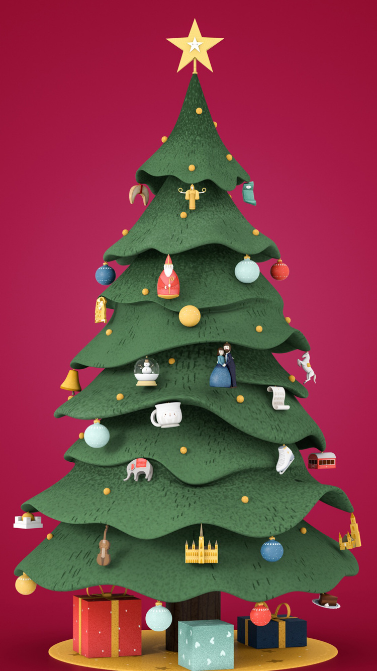 Christmas, Christmas Tree, Santa Claus, New Year, Holiday. Wallpaper in 750x1334 Resolution