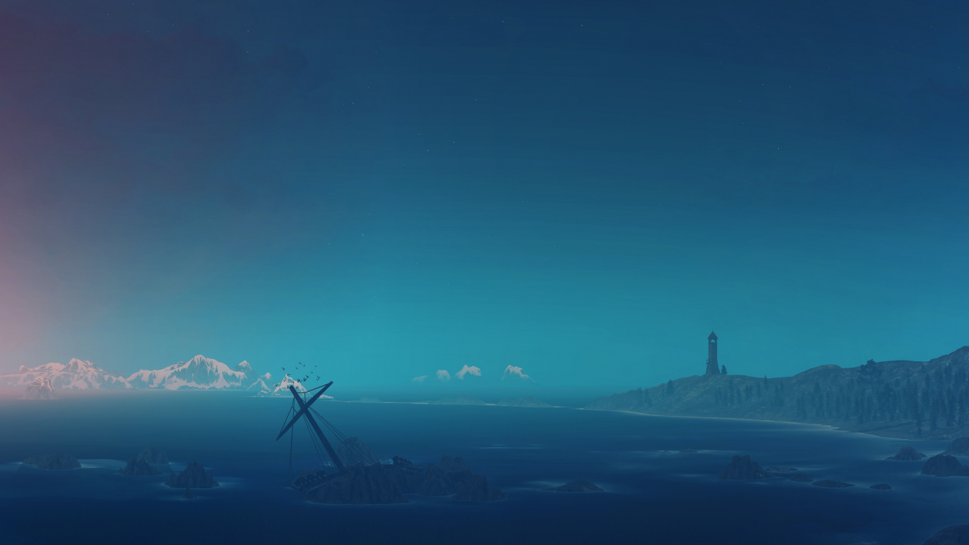 Éolienne au Sommet de la Colline Pendant la Nuit. Wallpaper in 1366x768 Resolution