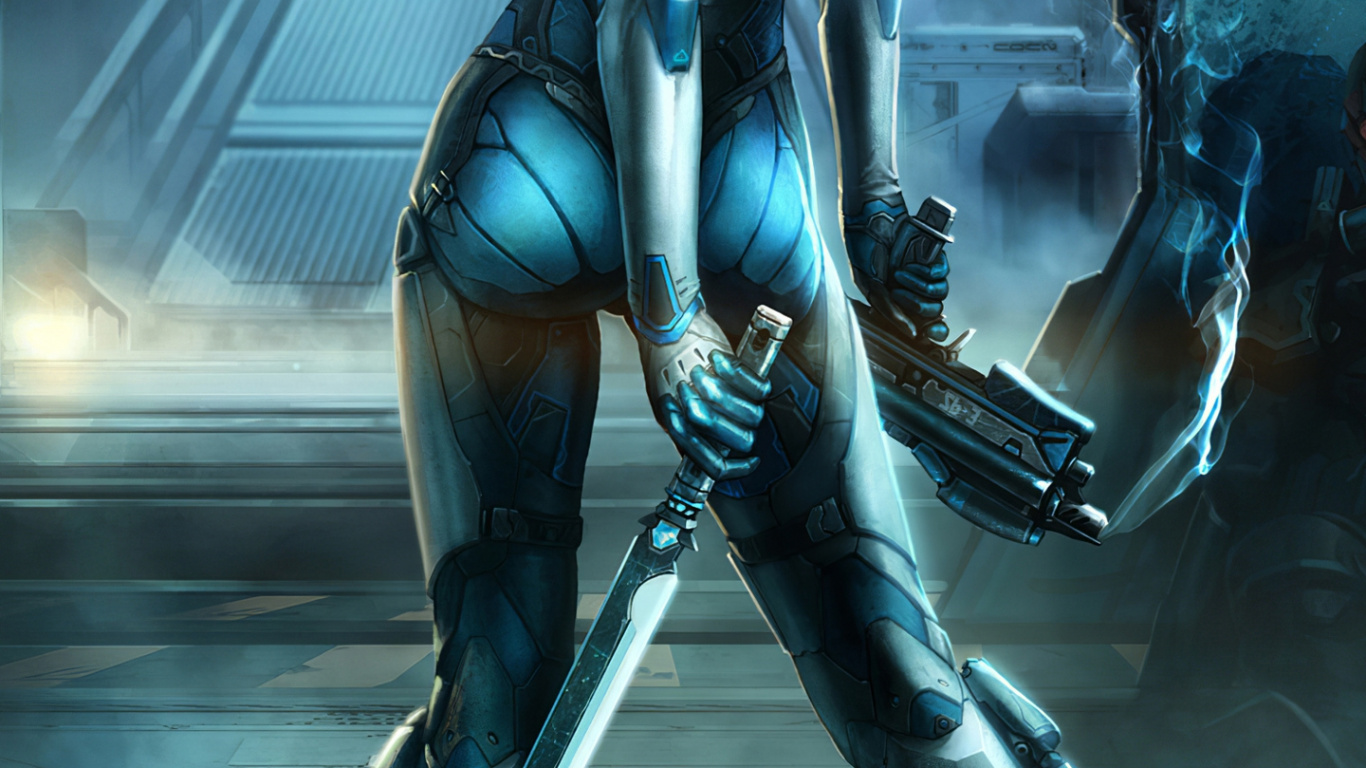 Cyborg-Cyberpunk-Mädchen, Cyberpunk 2077, Cyberpunk, Cyborg, Kunst. Wallpaper in 1366x768 Resolution