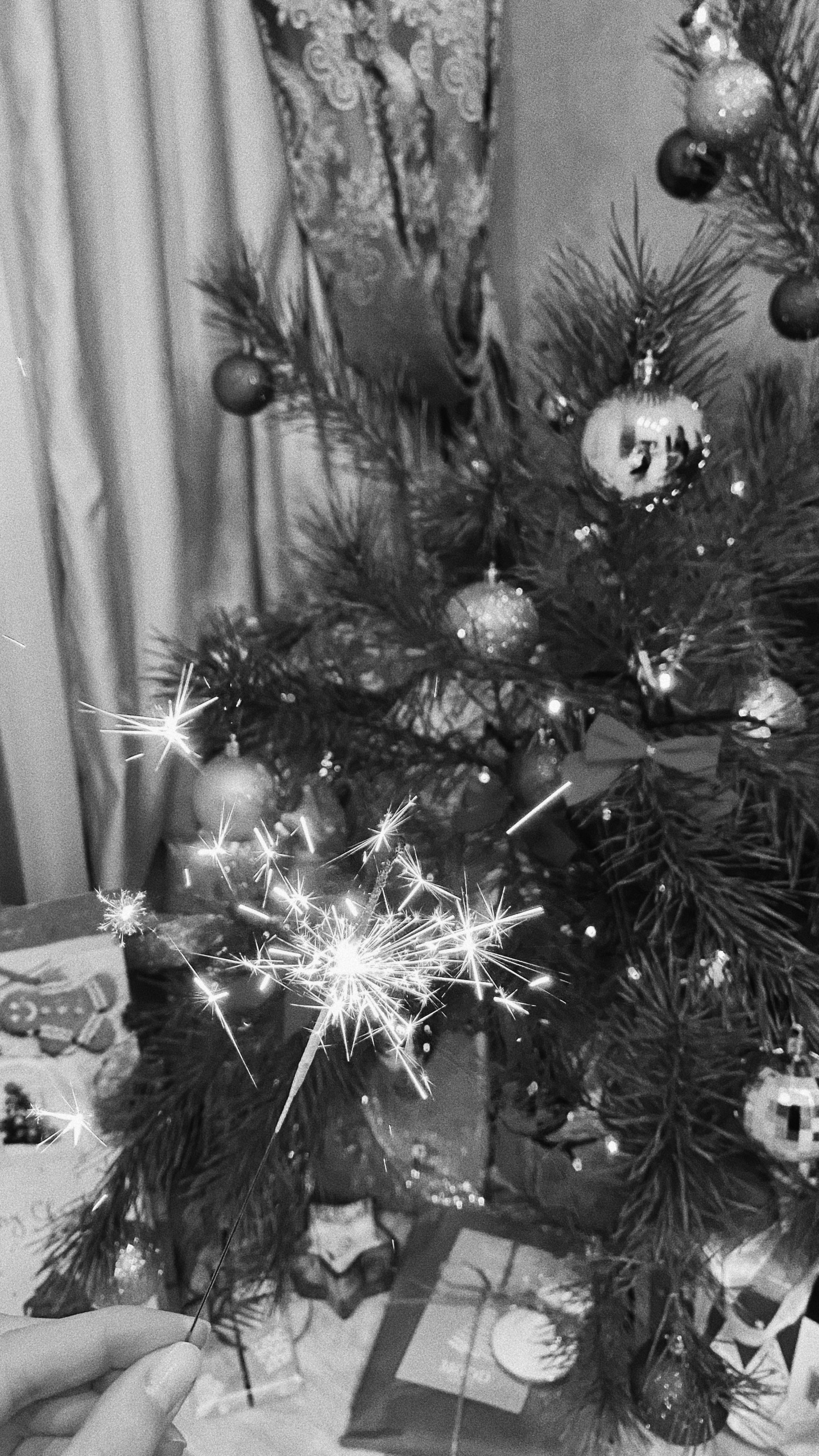 Weihnachtsbaum, Weihnachten, Schwarz Und Weiß, Weihnachtsdekoration, Fir. Wallpaper in 1440x2560 Resolution