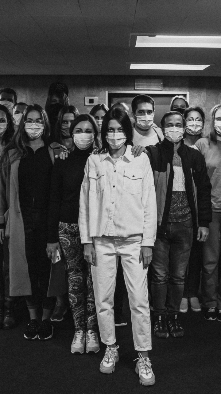 COVID-19, Social Group, Standing, Monochrome, Style. Wallpaper in 720x1280 Resolution