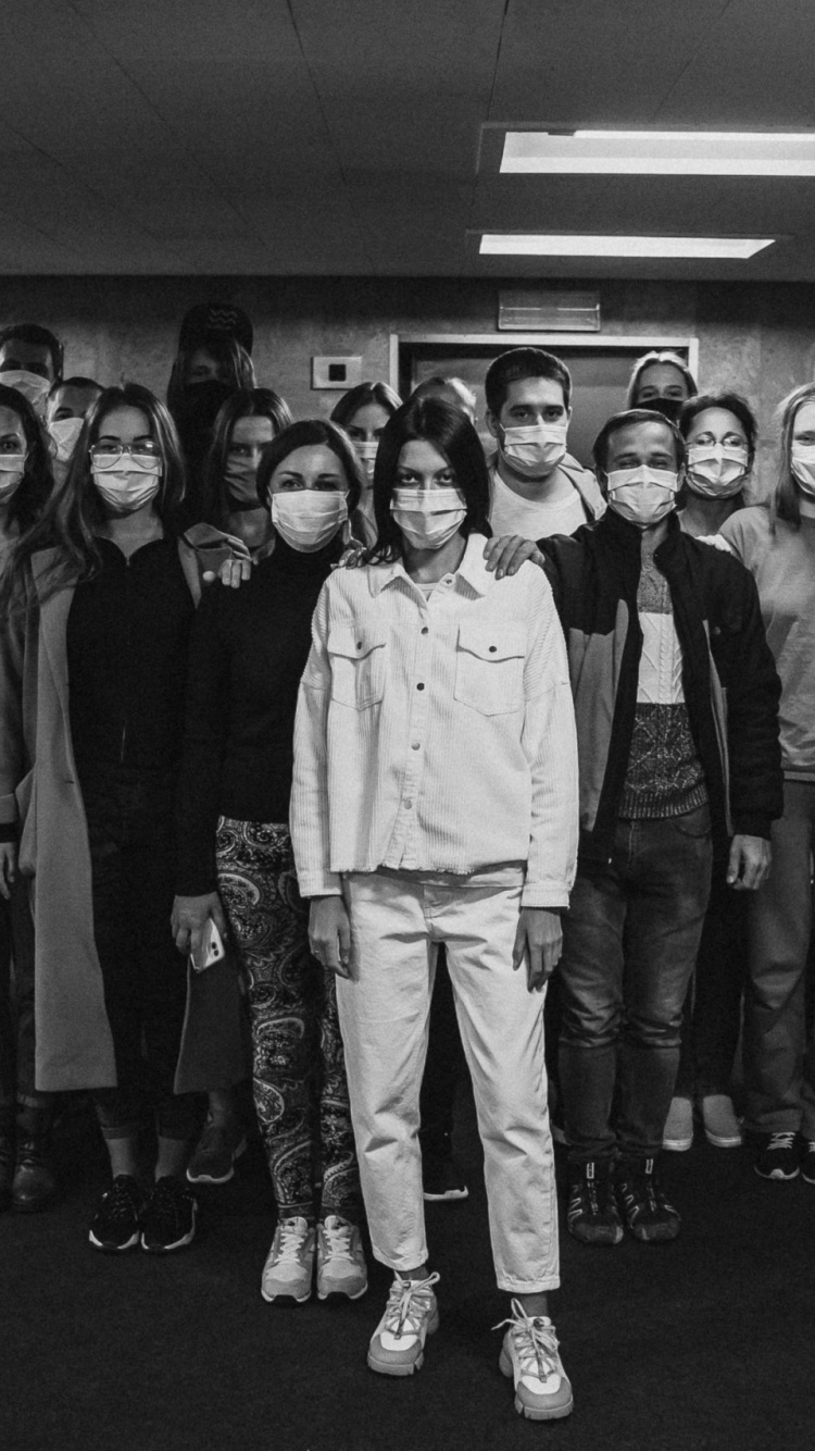 COVID-19, Social Group, Standing, Monochrome, Style. Wallpaper in 750x1334 Resolution