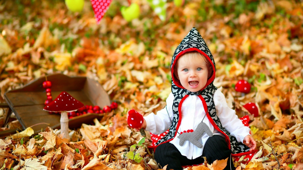 Autumn, Infant, Leaf, Child, Toddler. Wallpaper in 1280x720 Resolution
