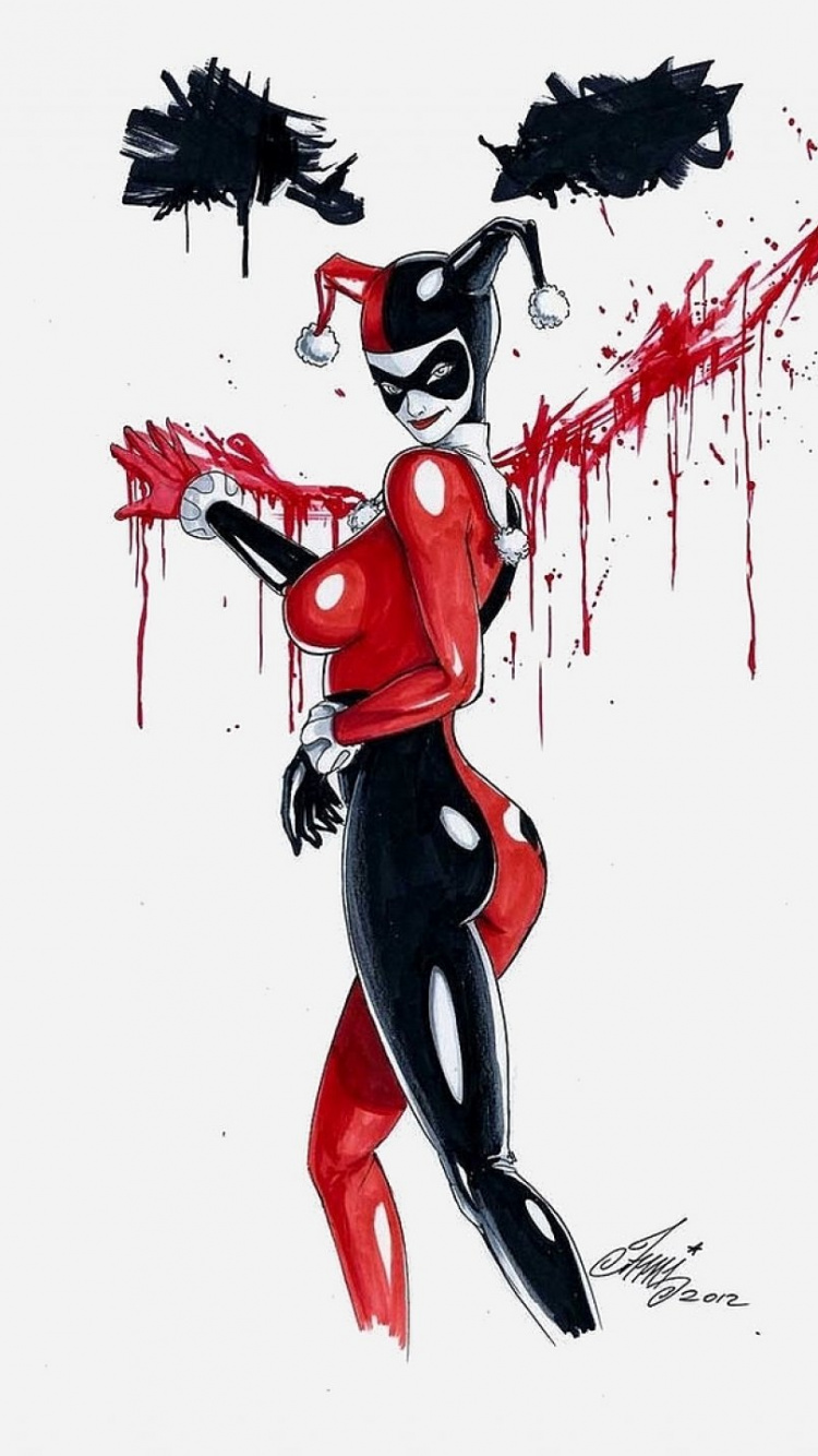 Harley Quinn, dc Comics, Batman, Joker, Illustration. Wallpaper in 750x1334 Resolution