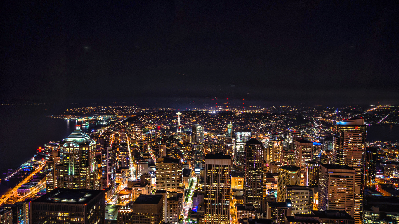 Aerial View of City During Night Time. Wallpaper in 1366x768 Resolution