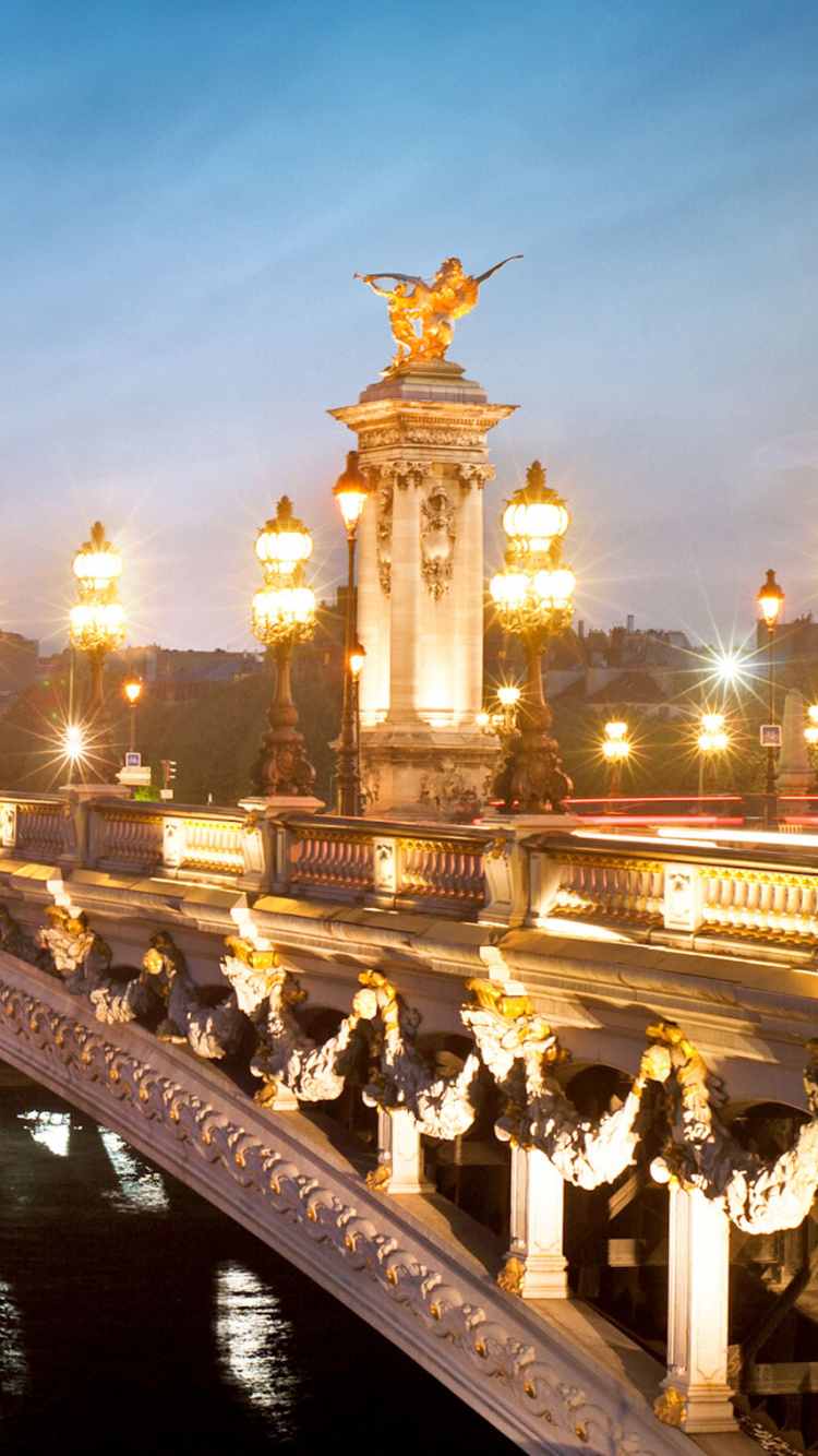 People Walking on Bridge During Night Time. Wallpaper in 750x1334 Resolution