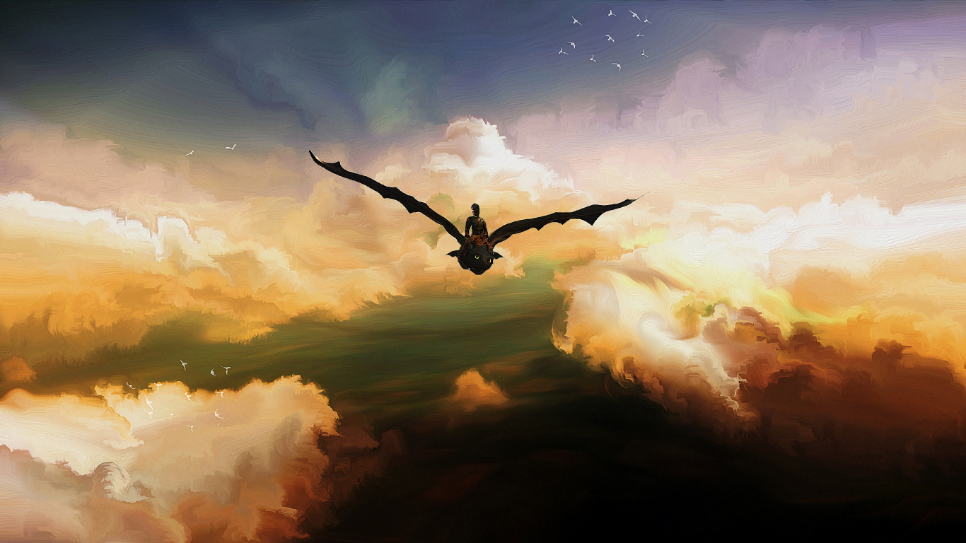 Bird Flying Under Cloudy Sky During Daytime. Wallpaper in 1366x768 Resolution