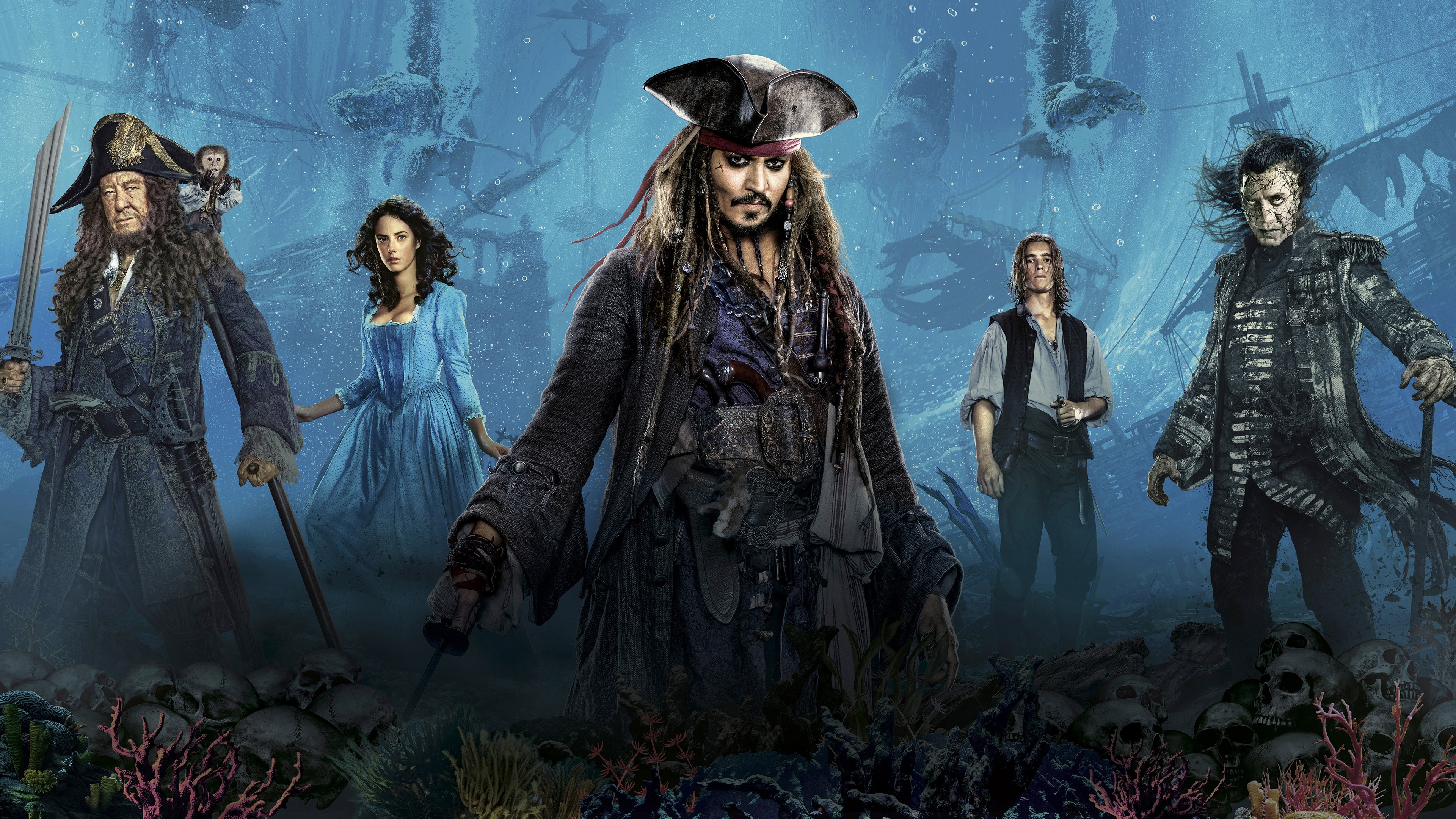 Geoff Zanelli, Captain Jack Sparrow, Captain Armando Salazar, The Devils Triangle, The High Seas. Wallpaper in 3840x2160 Resolution