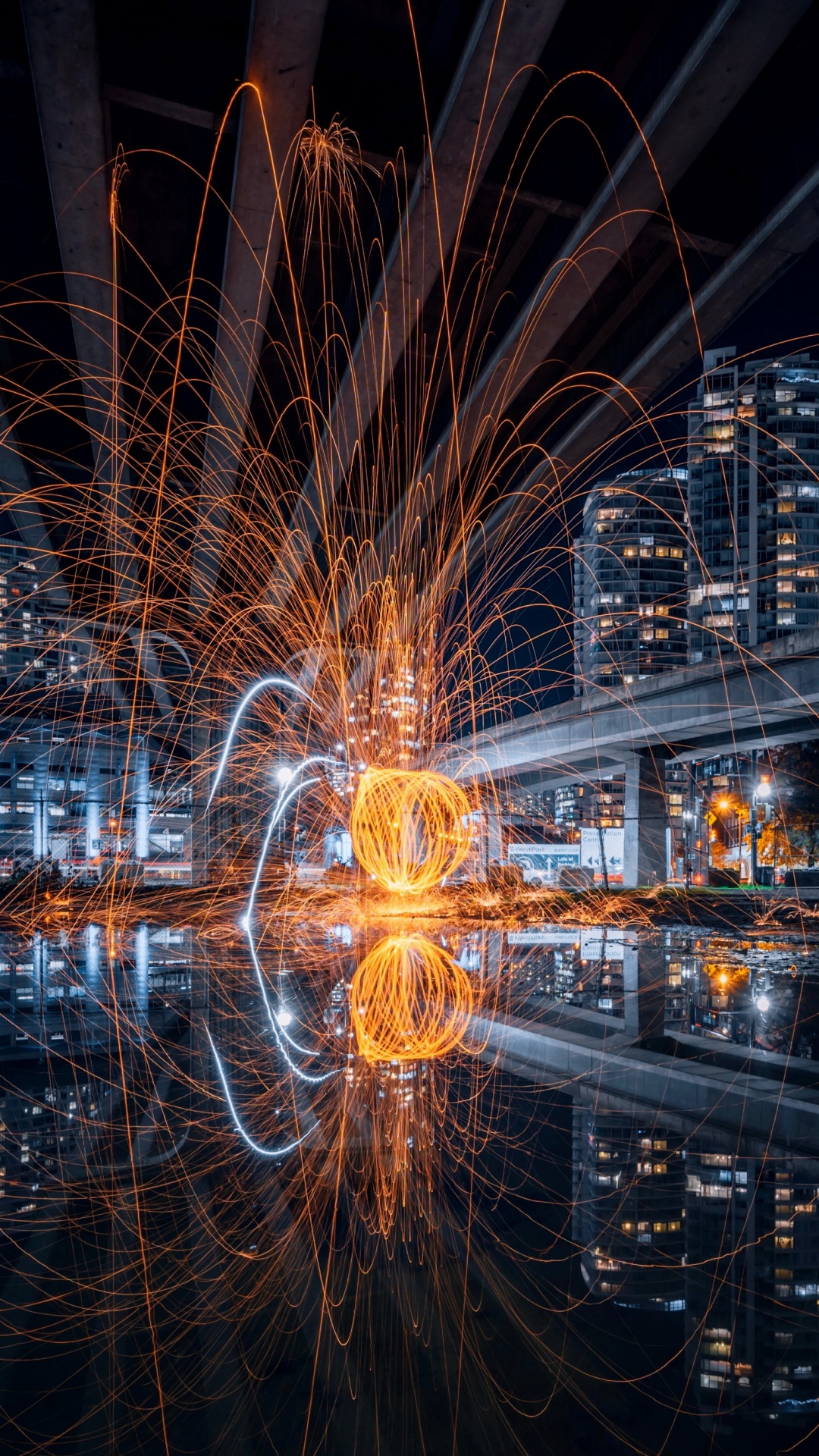 反射, 电力, 对称, 城市, 车灯 壁纸 1080x1920 允许