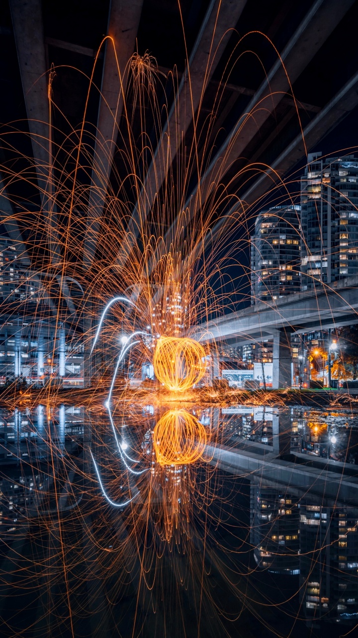 反射, 电力, 对称, 城市, 车灯 壁纸 720x1280 允许