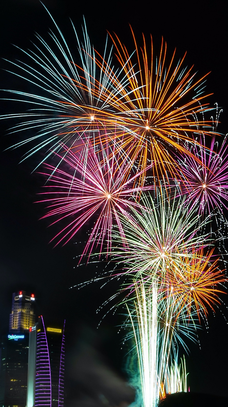 New Year, Christmas, Fireworks at Night, Fireworks, New Years Eve. Wallpaper in 750x1334 Resolution