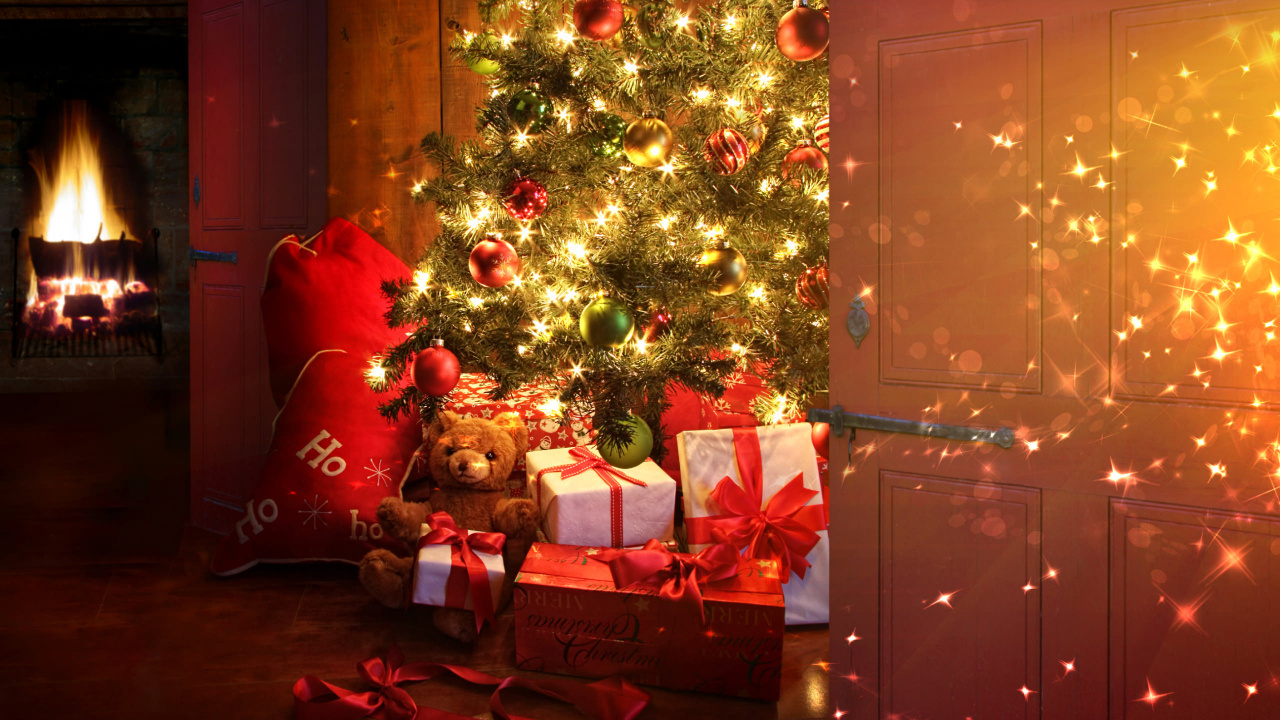 圣诞节那天, 圣诞树, 圣诞节, 圣诞装饰, 圣诞节的装饰品 壁纸 1280x720 允许