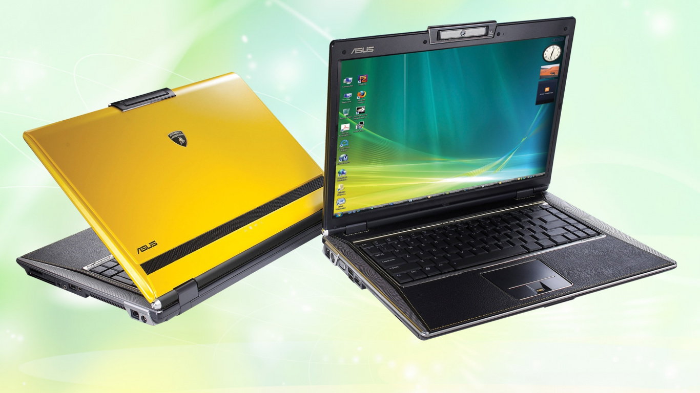 Schwarz-gelber Laptop-Computer. Wallpaper in 1366x768 Resolution