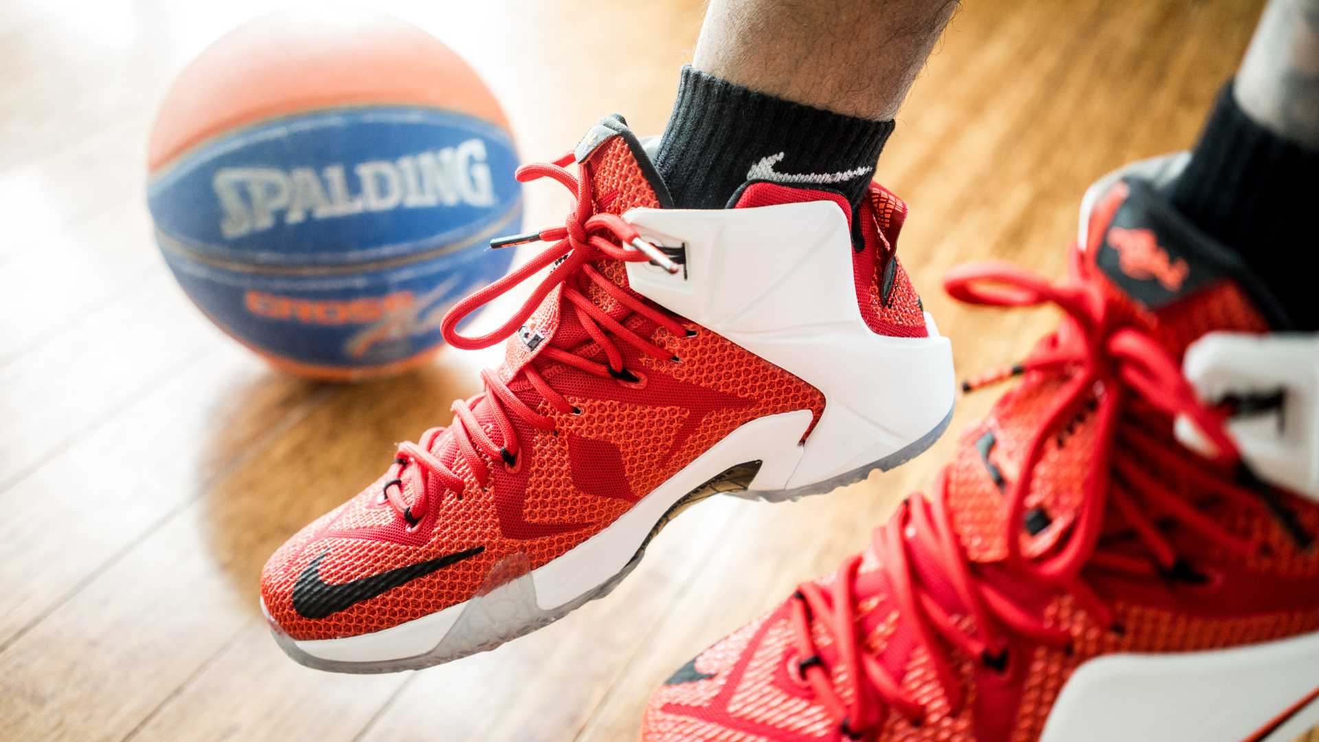 Person Wearing Red Nike Basketball Shoes. Wallpaper in 1920x1080 Resolution
