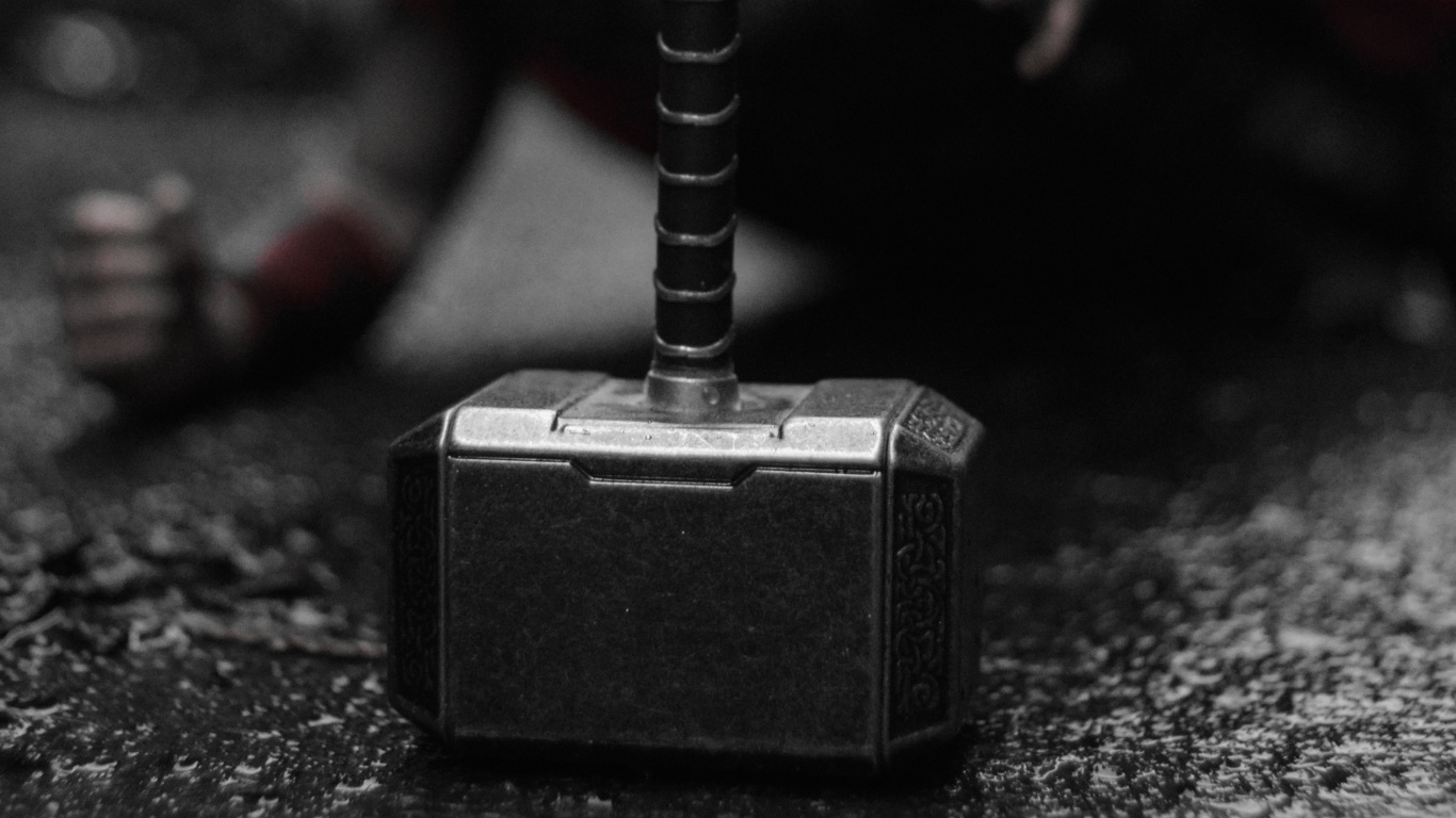 Thor, Mjlnir, Hand, Arm, Black and White. Wallpaper in 1366x768 Resolution